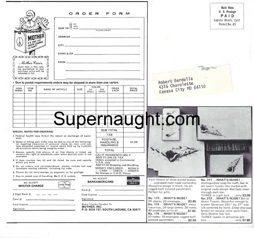 Robert Berdella Mother Catalog Addressed to Berdella at 4315 Charlotte KCMO