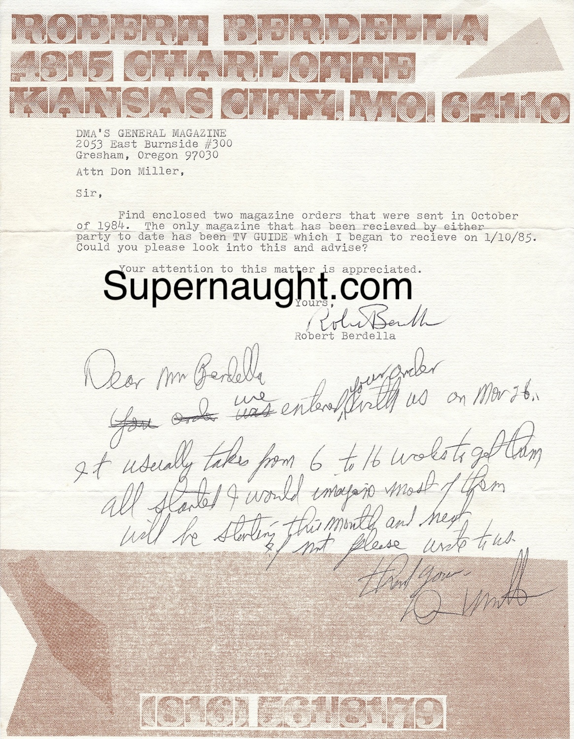Robert Berdella Signed Letter