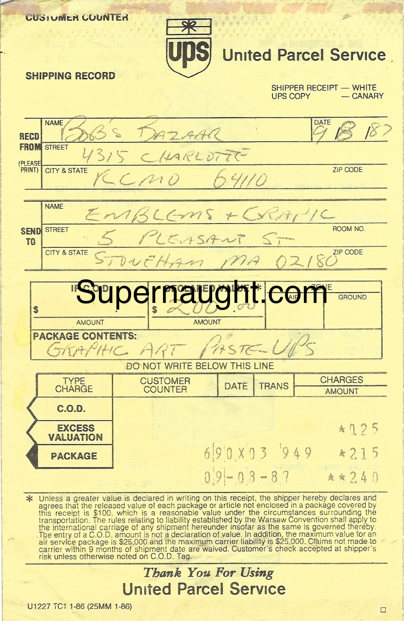 Robert Berdella UPS Bob's Bazaar Receipt