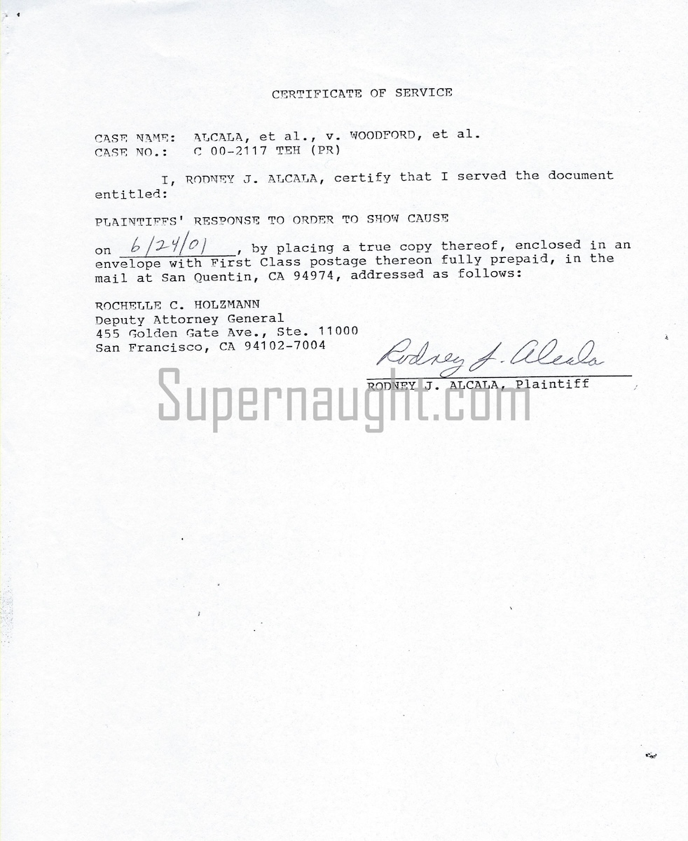 Rodney Alcala Signed Certificate of Service Document