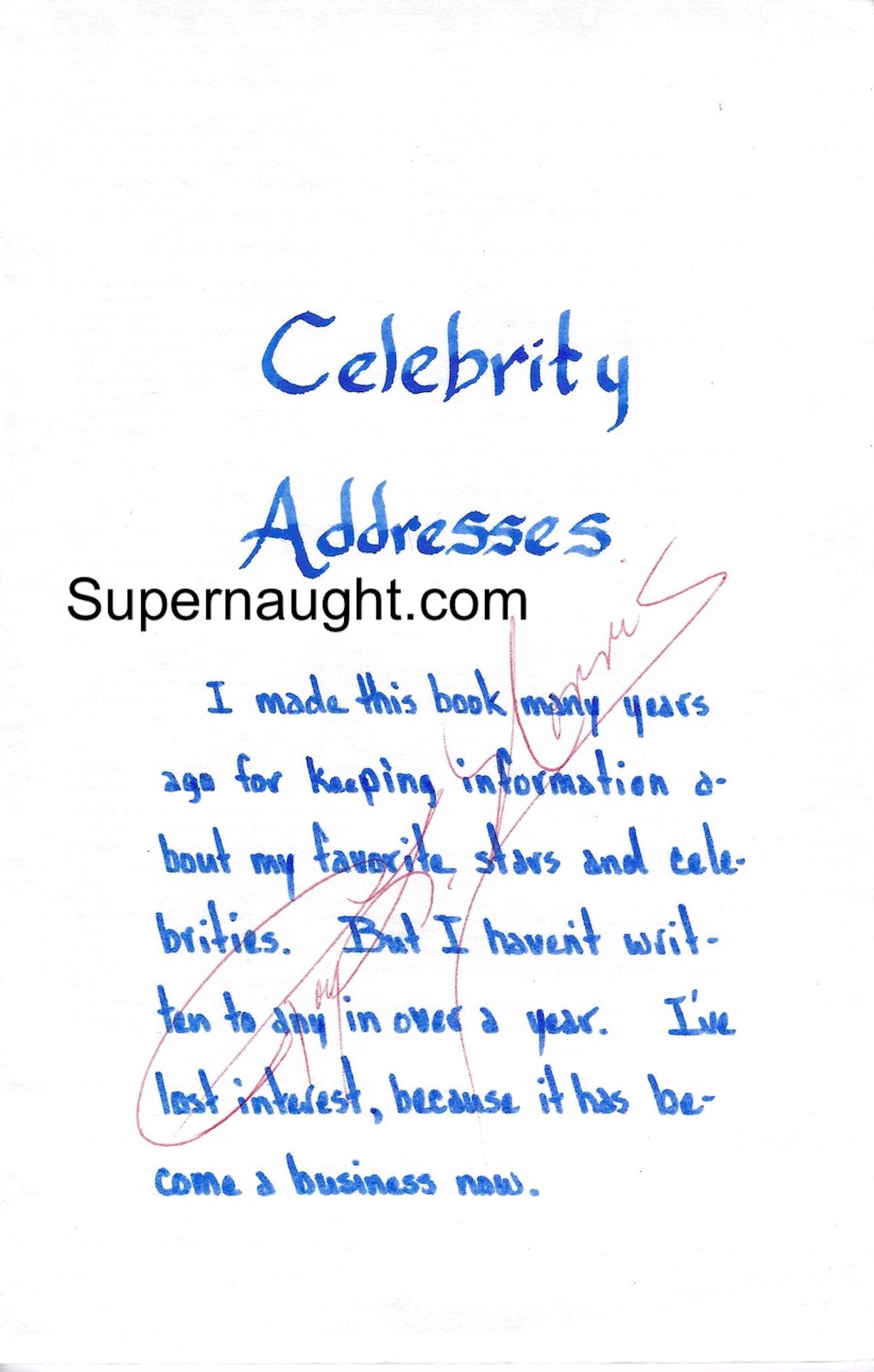 Roy Norris Celebrity Address Book Handmade and Photos