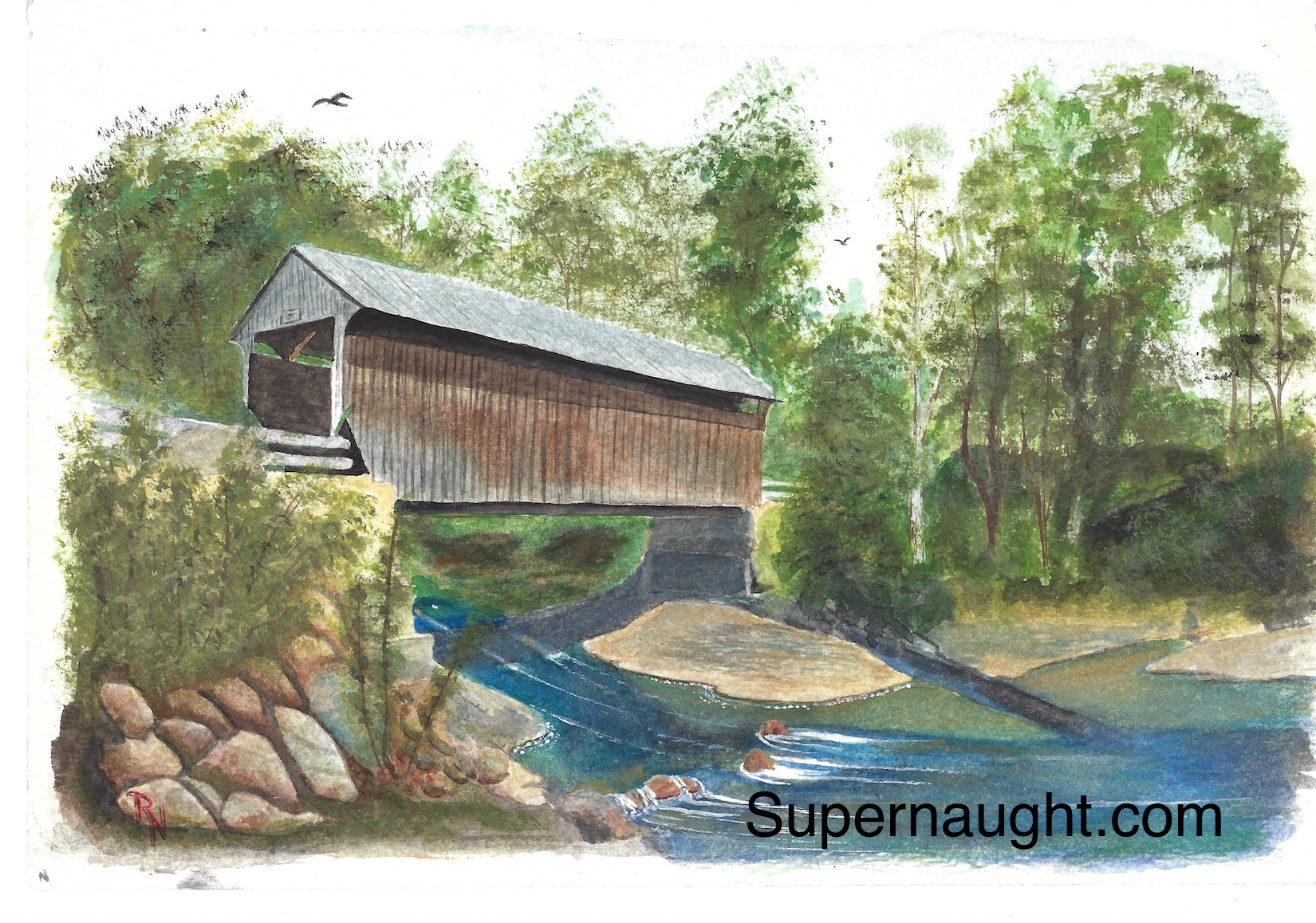 Roy Norris Covered Bridge Painting Signed
