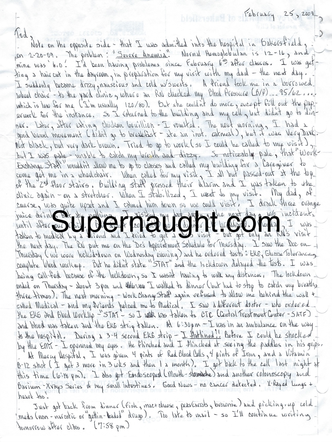 Roy Norris Hospital Experience Letter on Hospital Paperwork