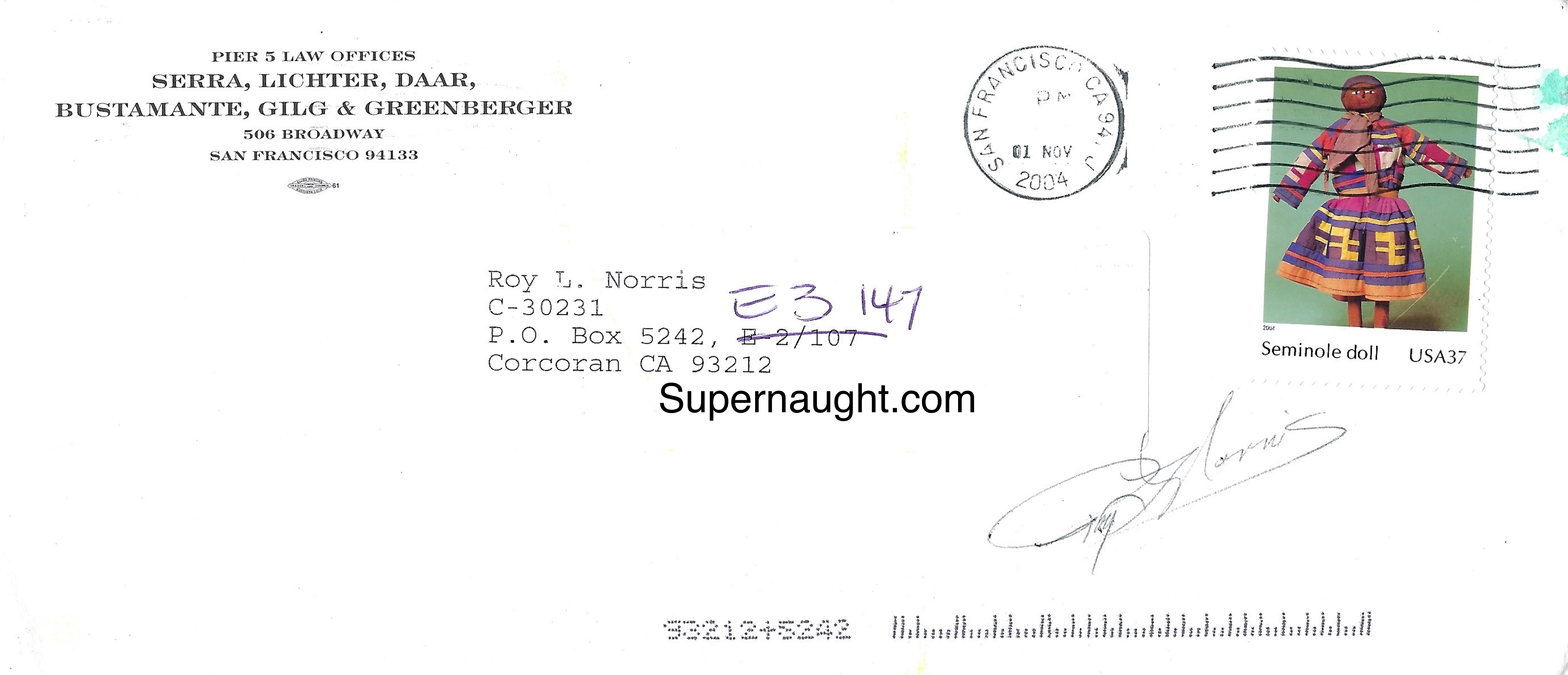 Roy Norris Law Office Envelope Signed