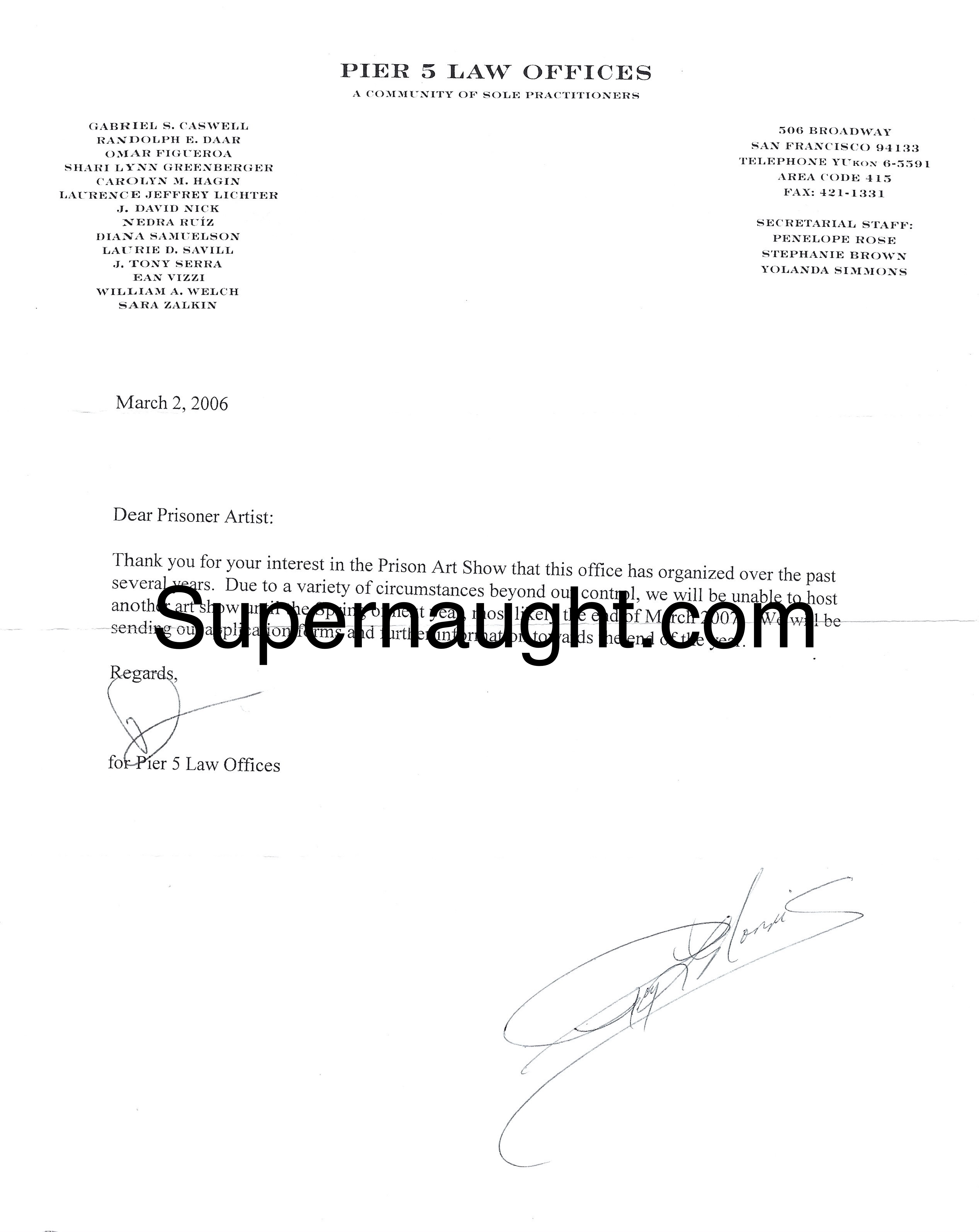 Roy Norris Law Office Letter Signed