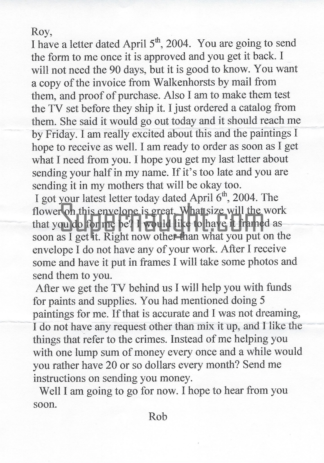 Roy Norris Pen Pal Letter