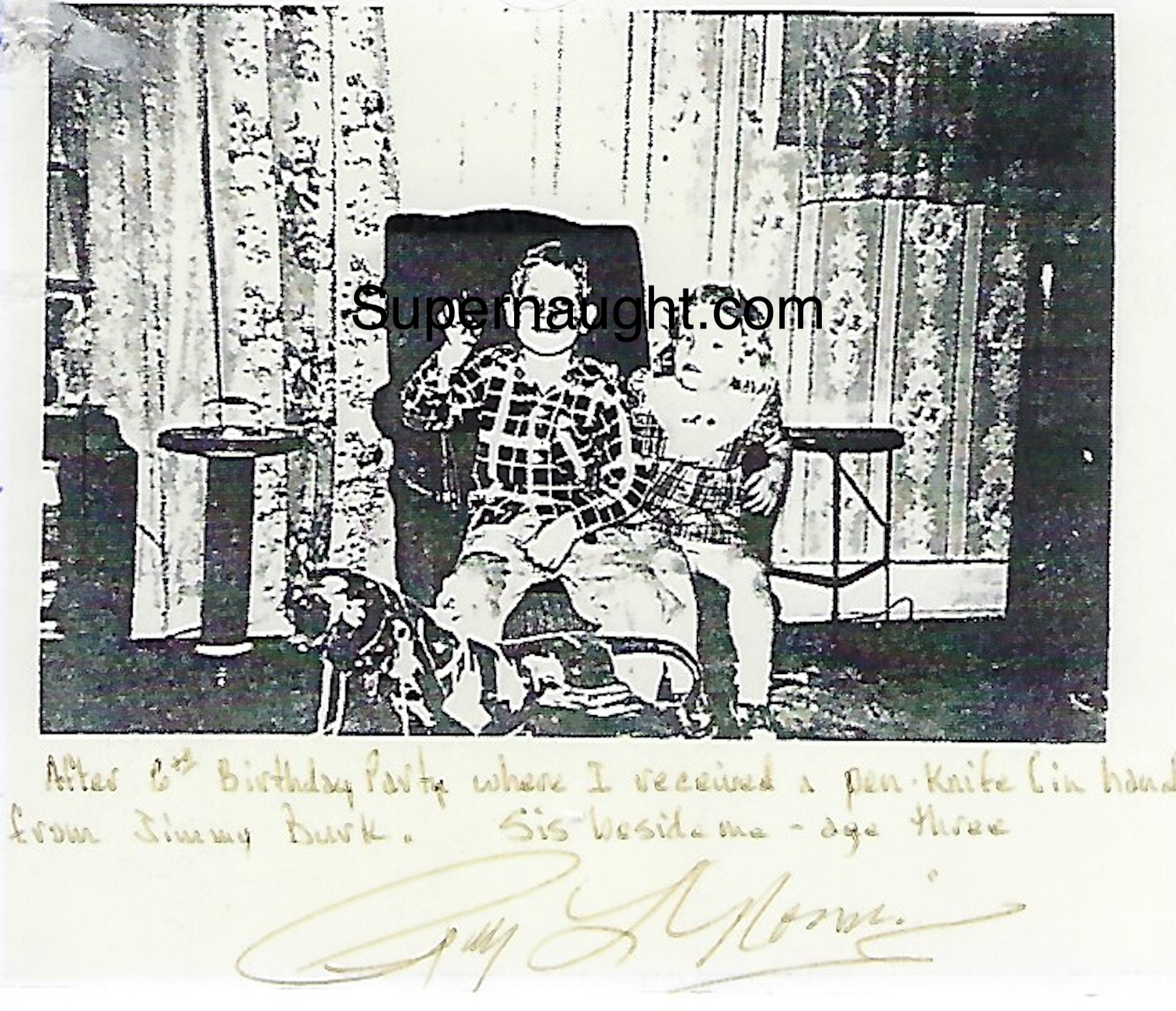 Roy Norris Signed 6th Birthday Party Photo With Sister