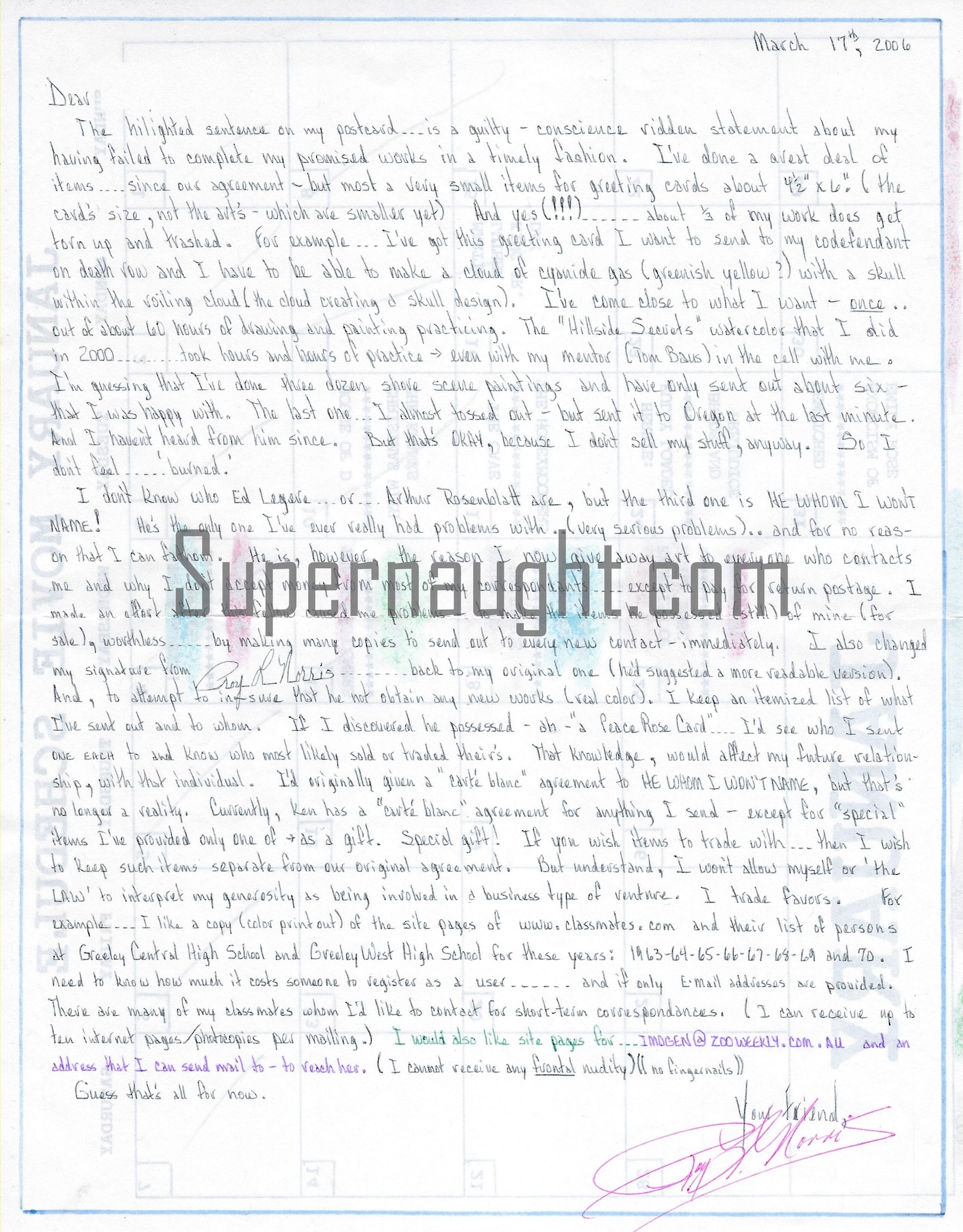 Roy Norris Signed Letter On Movie Schedule image 2