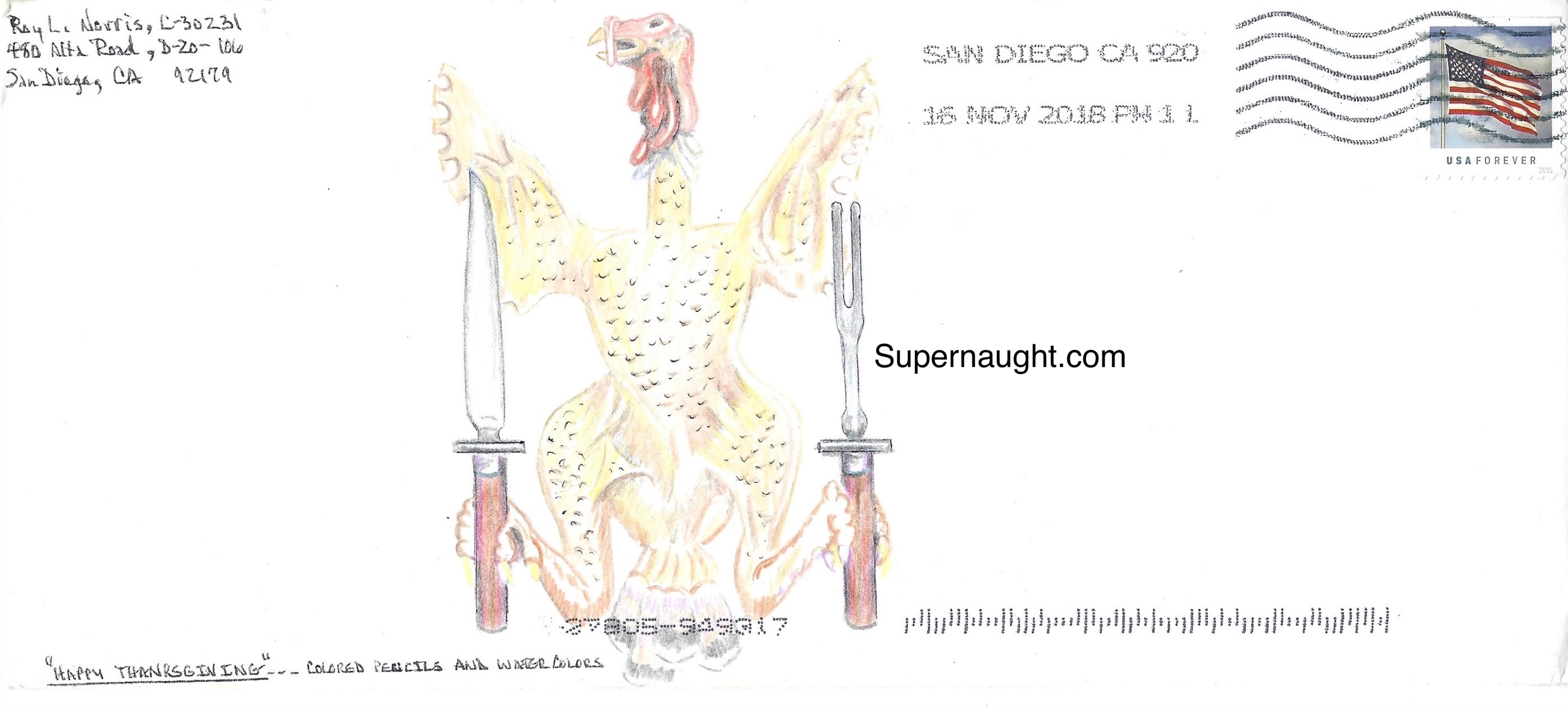 Roy Norris Turkey Artwork Envelope Signed