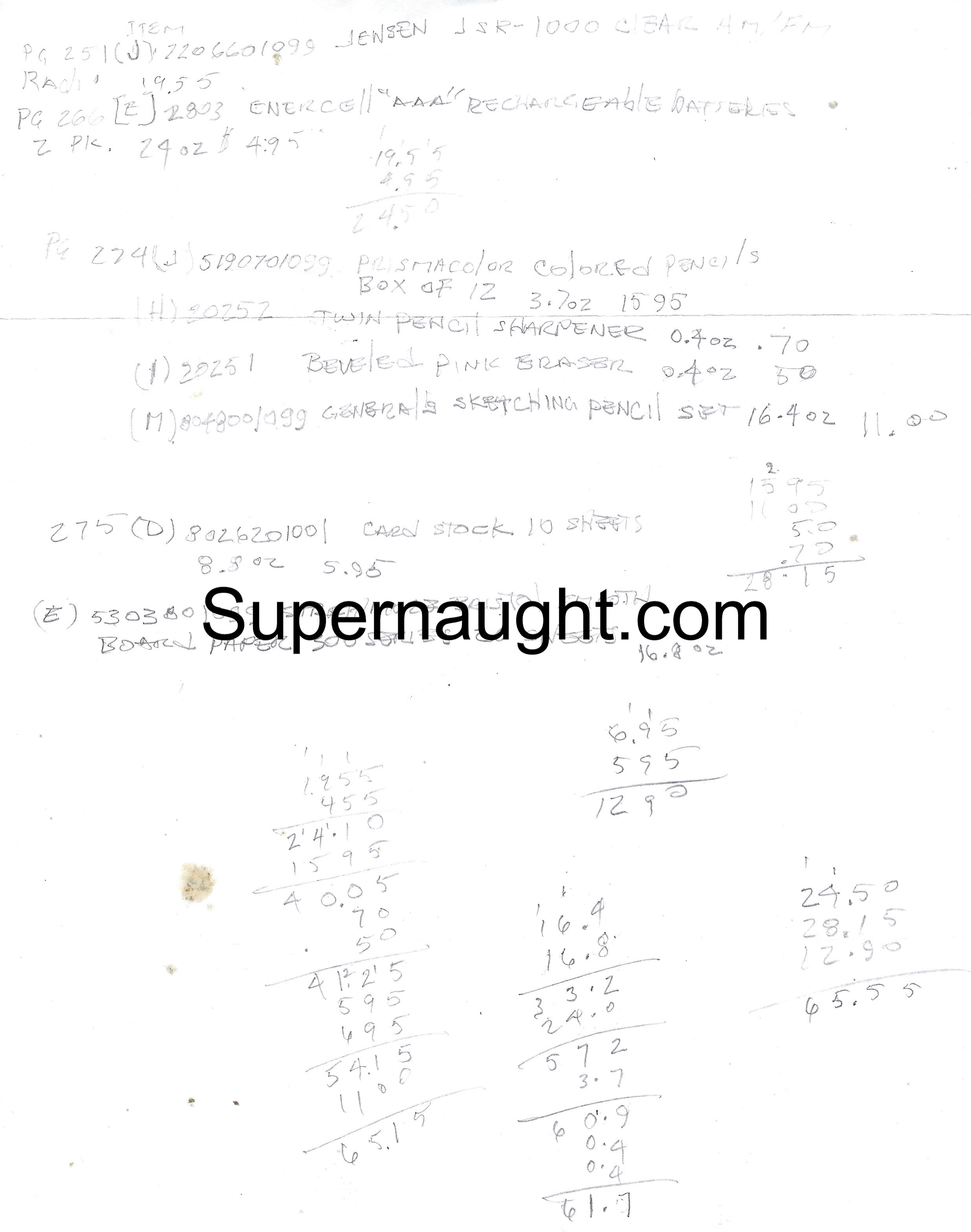 Samuel Little Handwritten List of Art Items and Math
