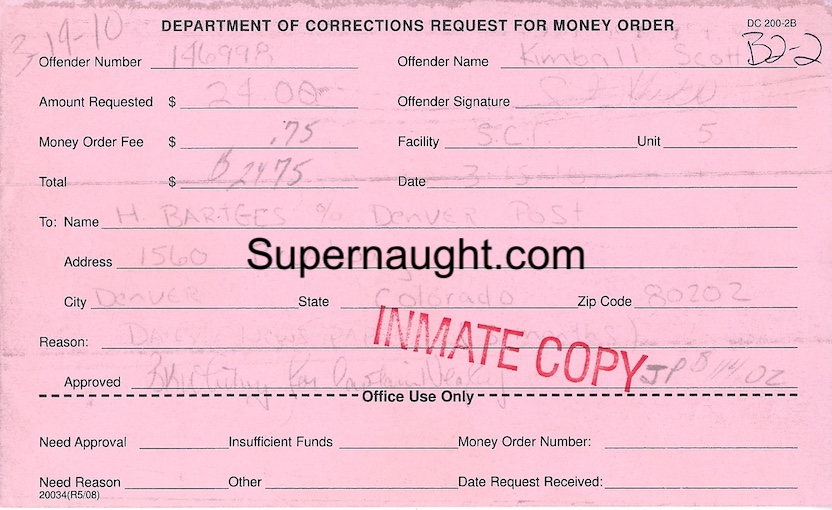 Scott Kimball DOC Money Order Request