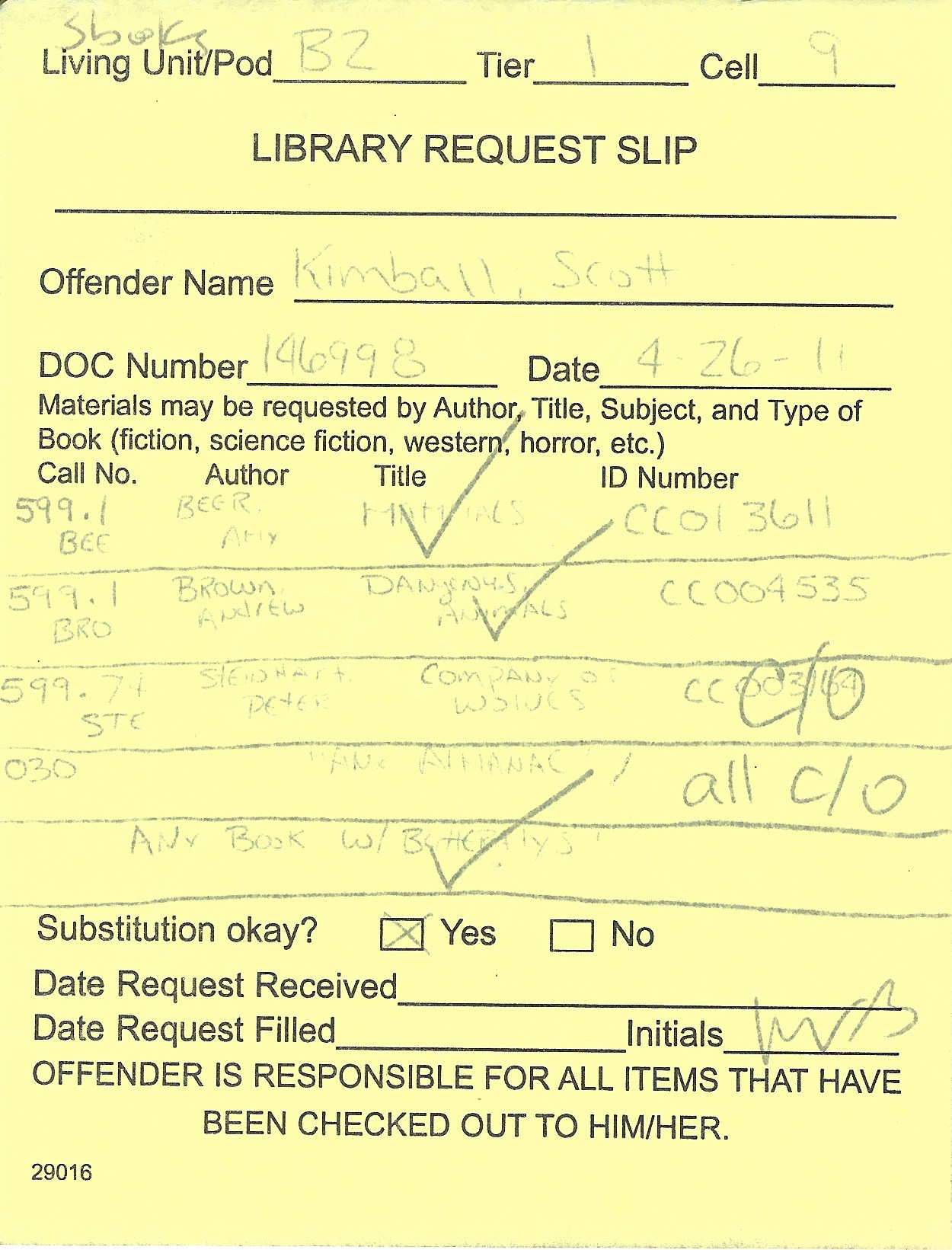 Scott Kimball Signed Library Request