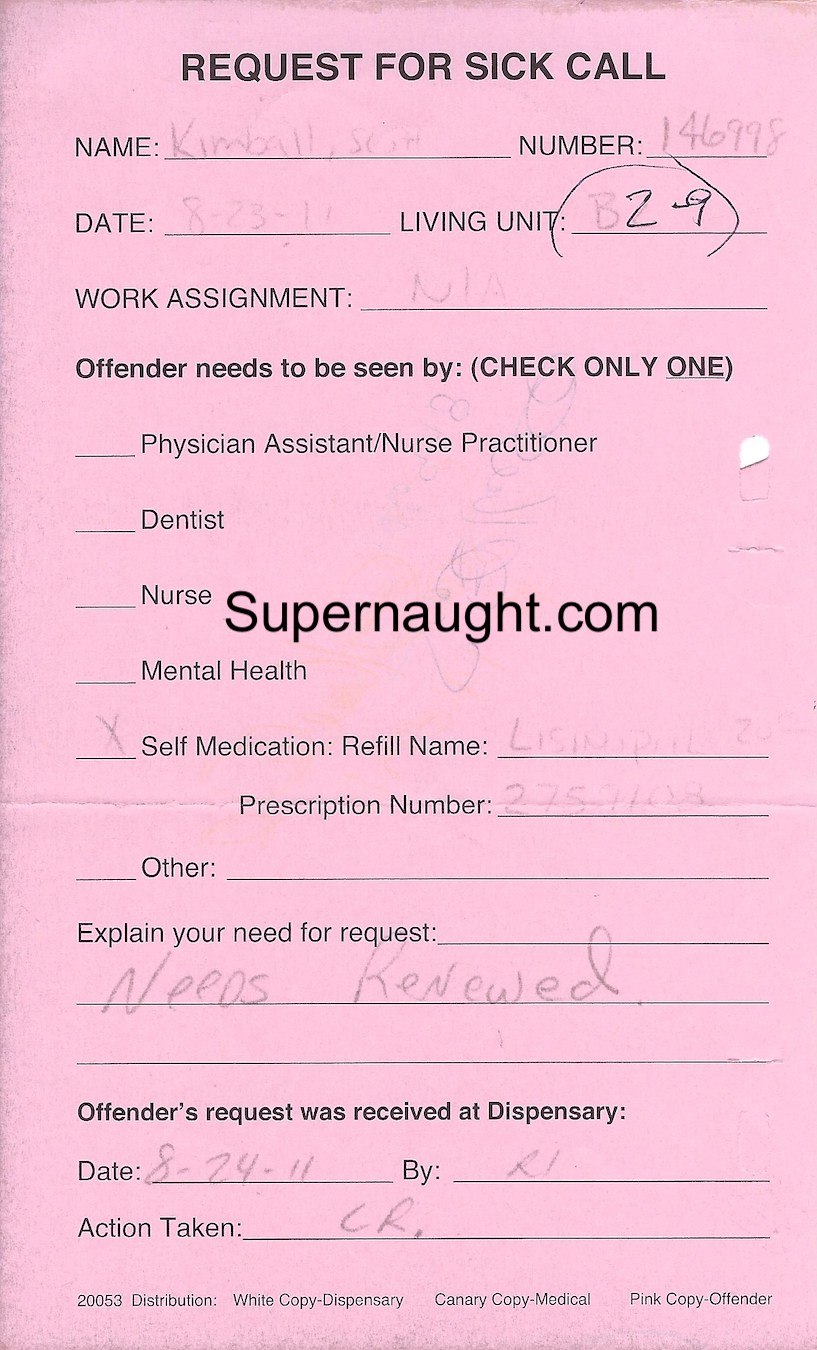 Scott Kimball Signed Sick Call Request