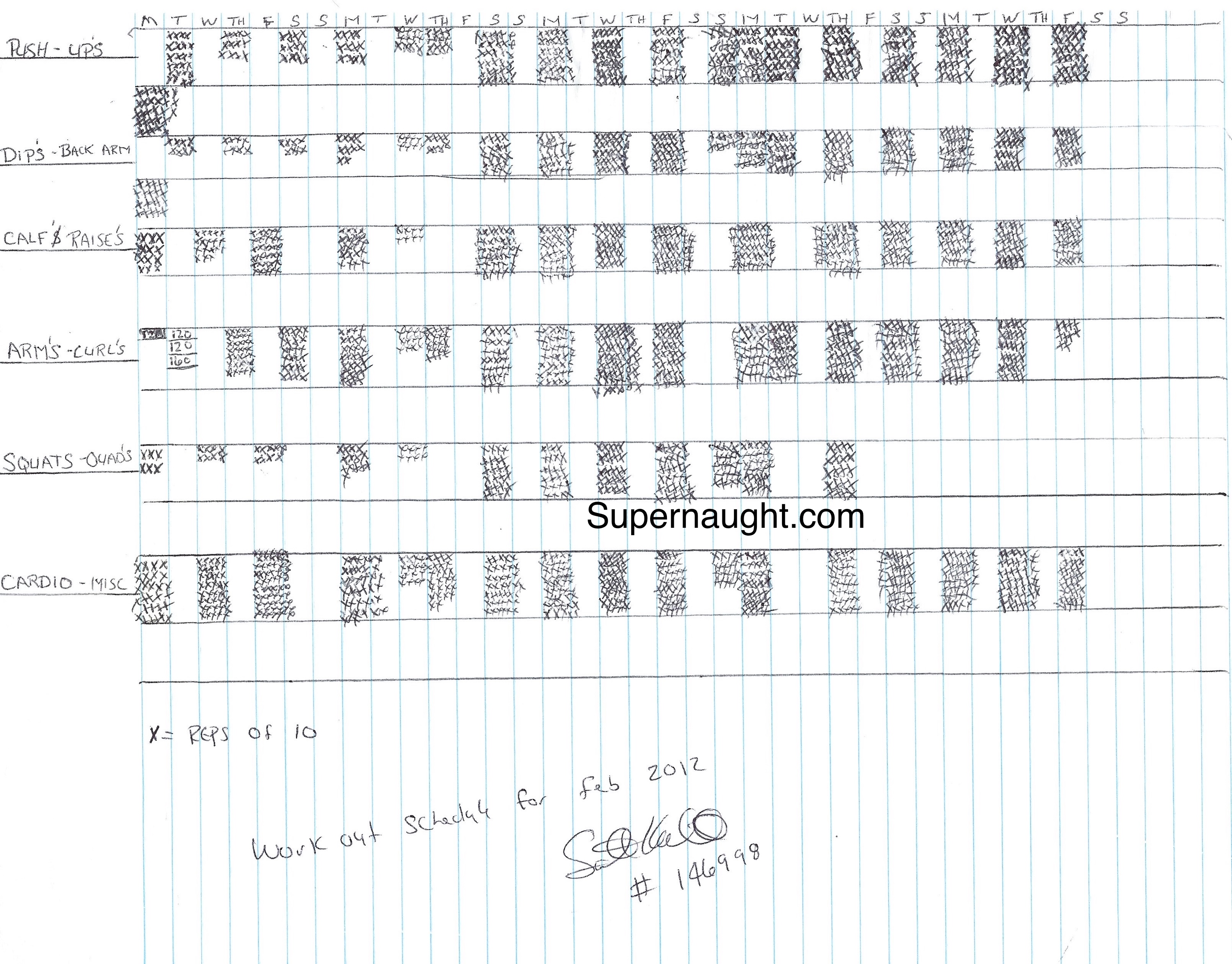 Scott Kimball Signed Workout Schedule