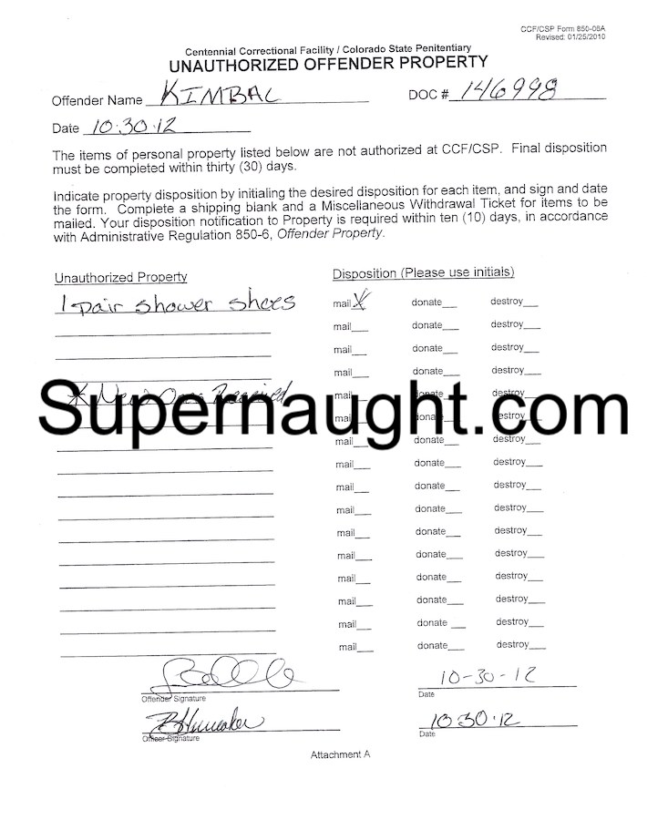 Scott Kimball Unauthorized Offender Property