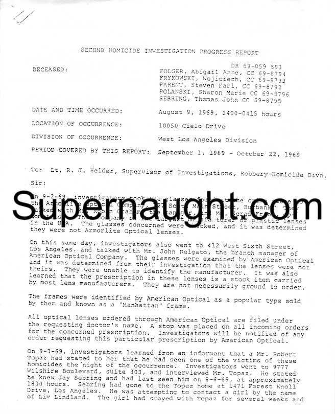 Sharon Tate 2nd Homicide Investigation Report