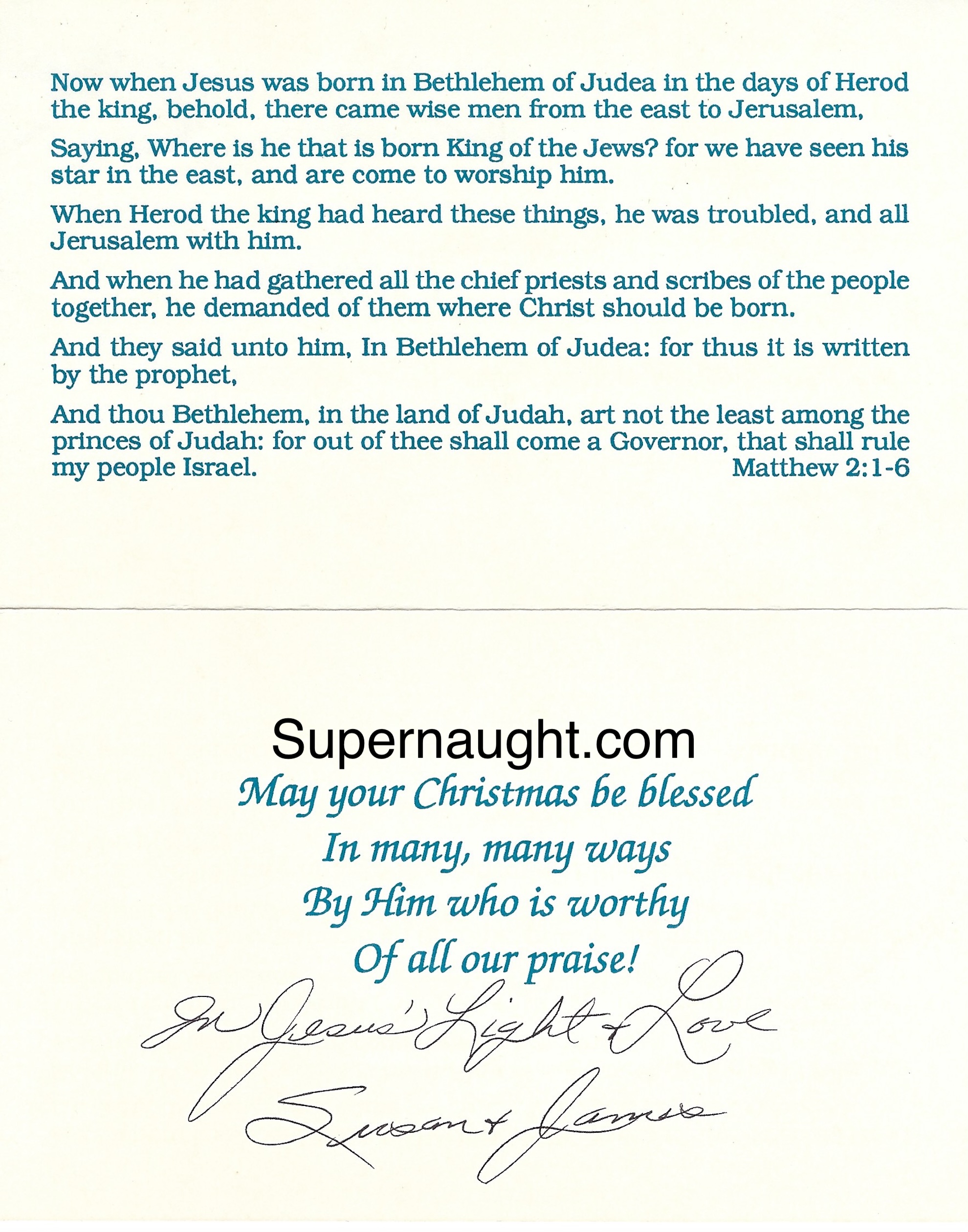 Susan Atkins Signed Christmas Card and Envelope Set
