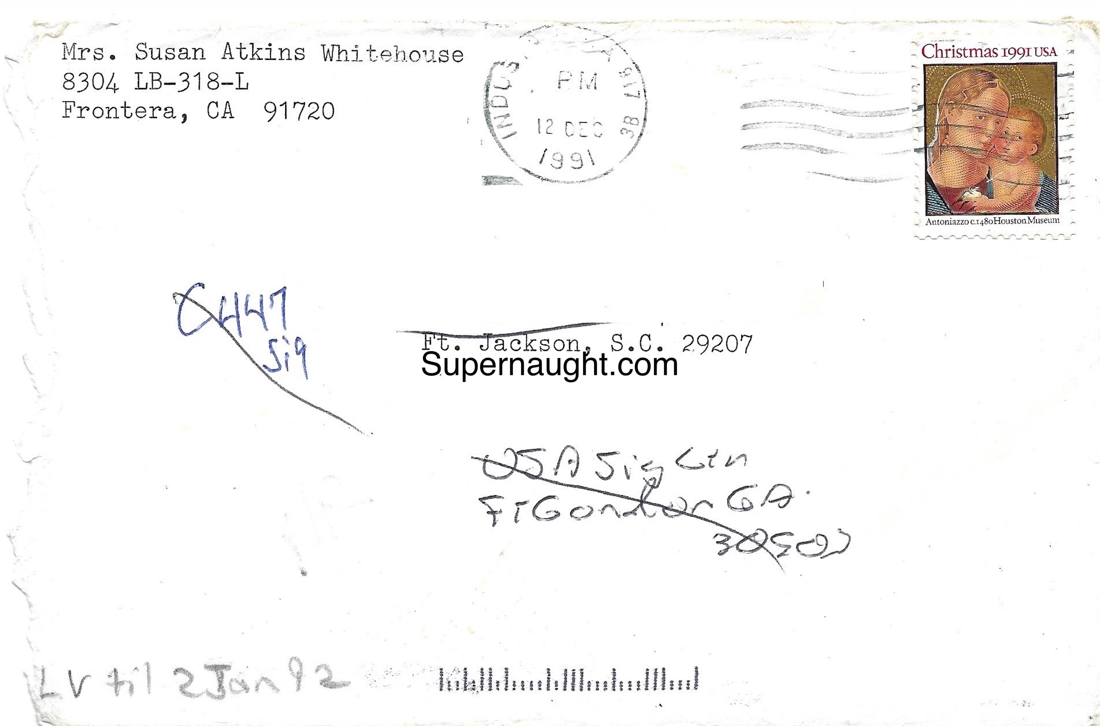 Susan Atkins Signed Christmas Card and Envelope Set image 3