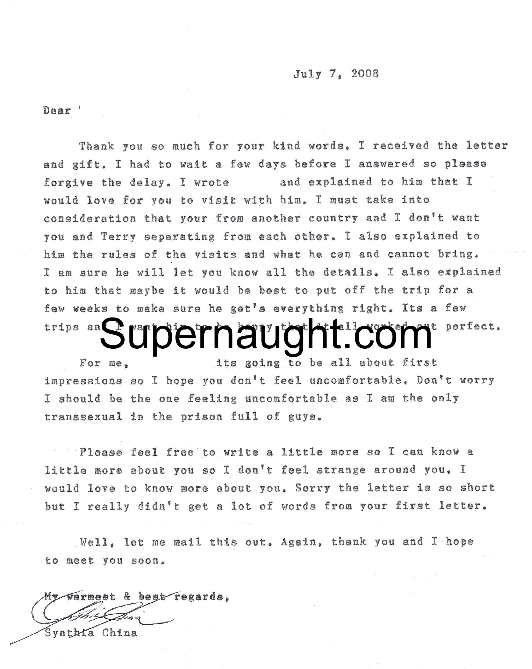 Synthia China Blast Letter and Envelope Signed