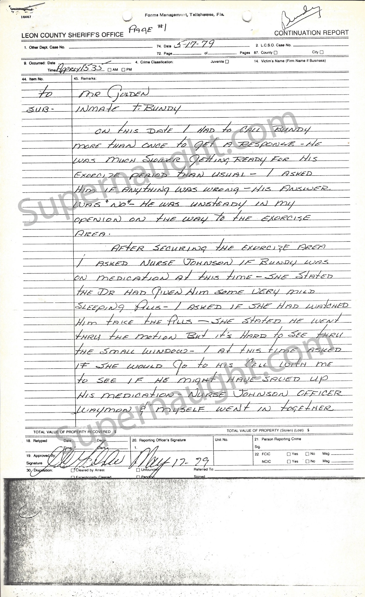 Ted Bundy 1979 County Jail Medical Records 12 pages with Folder image 2