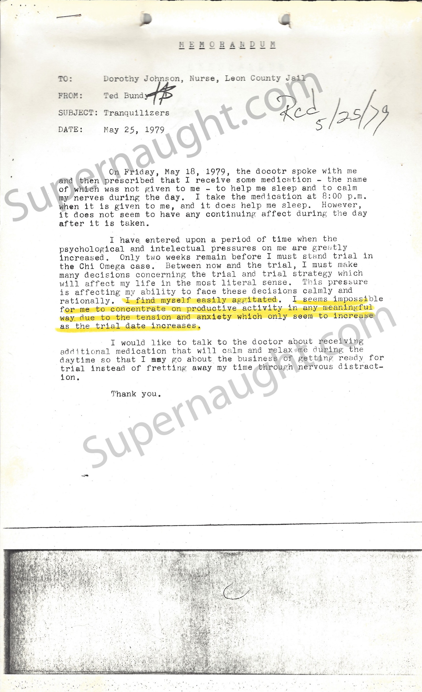 Ted Bundy 1979 County Jail Medical Records 12 pages with Folder image 3
