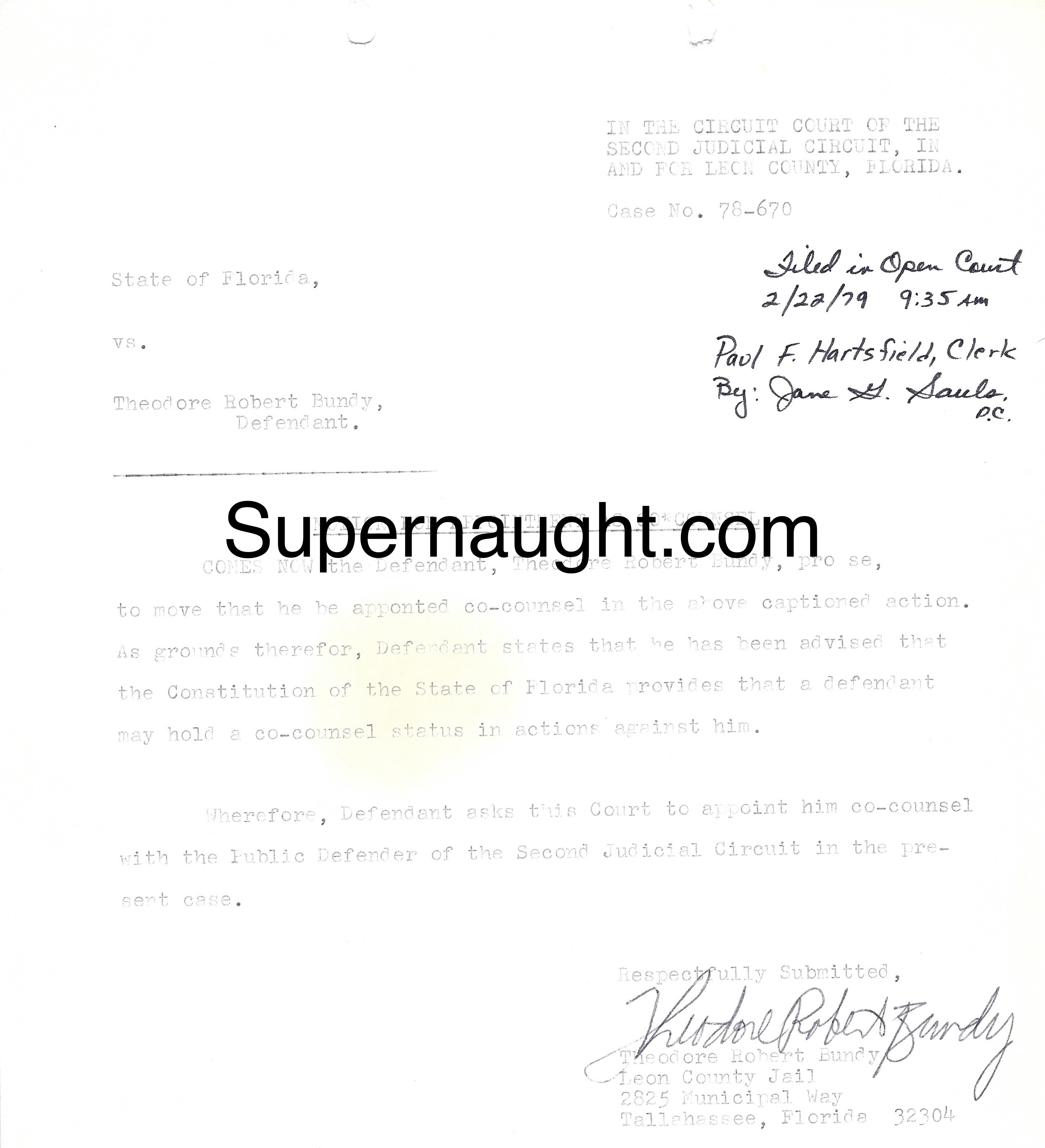 Ted Bundy 1979 Document Signed in Full