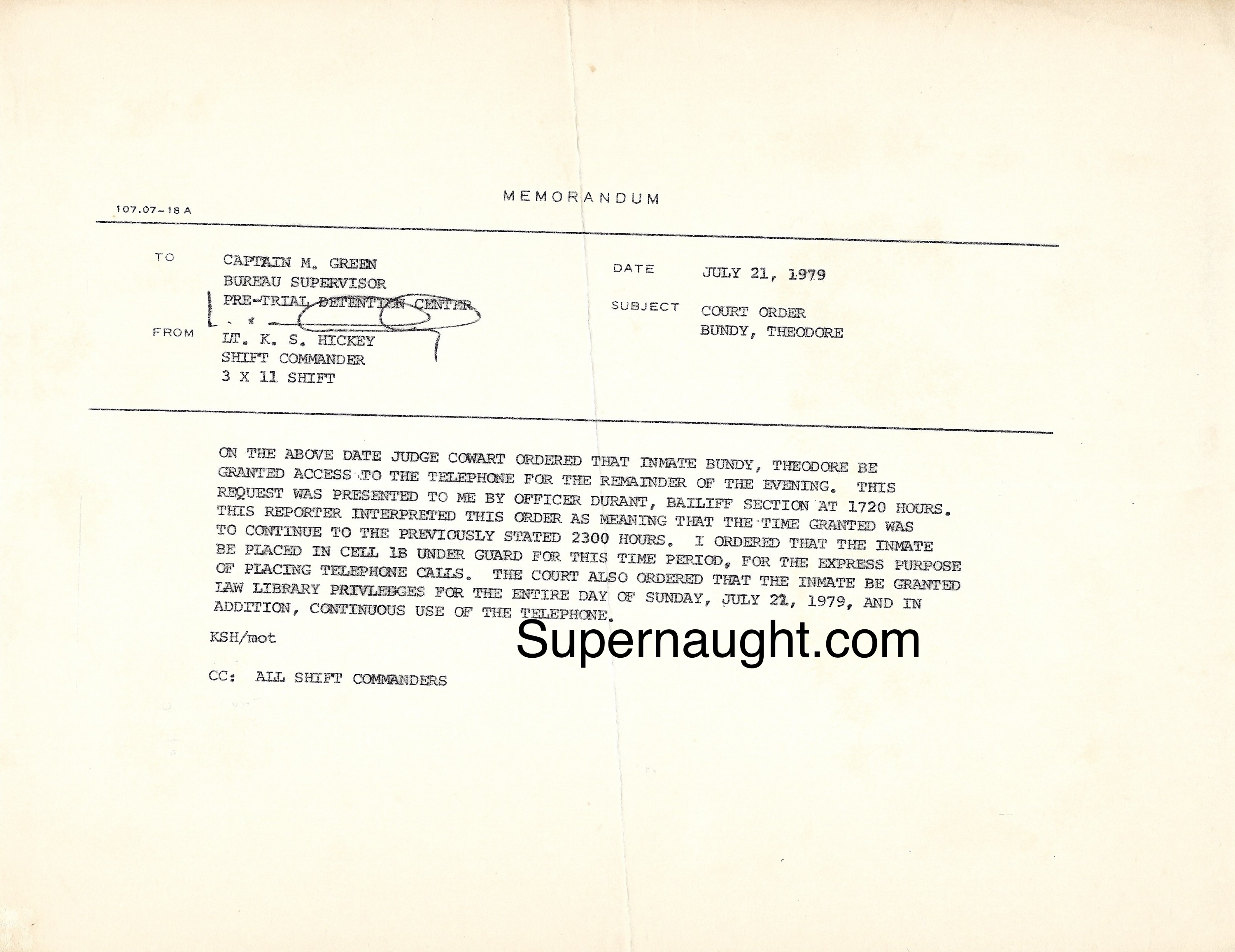 Ted Bundy 1979 Phone and Law Library Access Memo