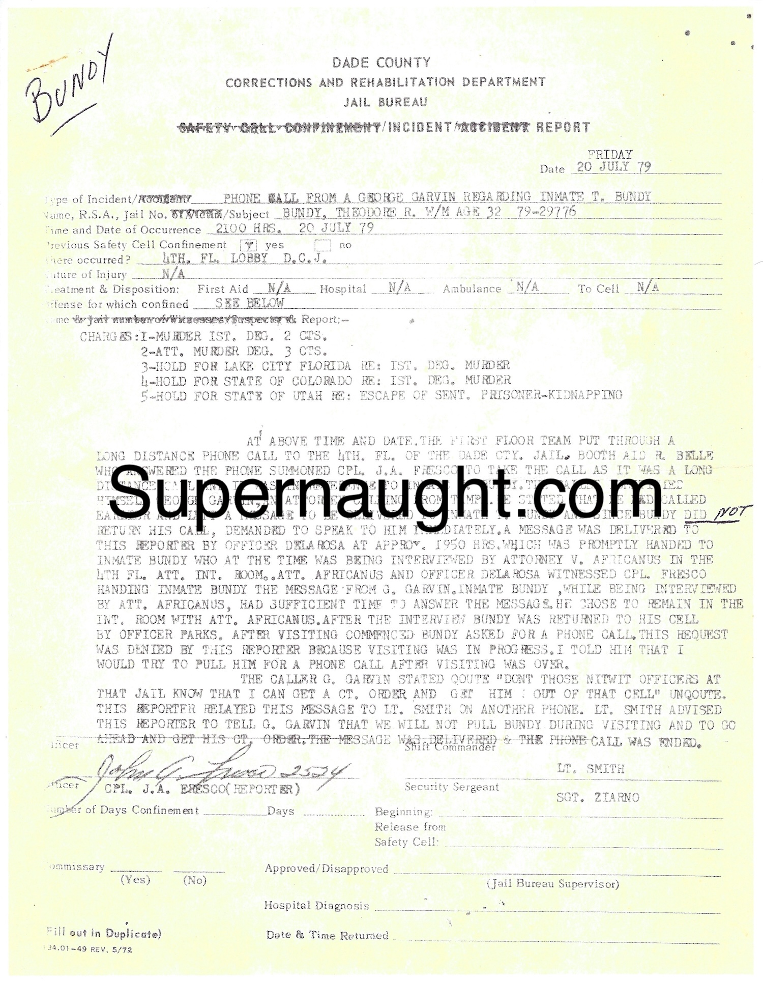 Ted Bundy Dade County July 1979 Incident Report Copy