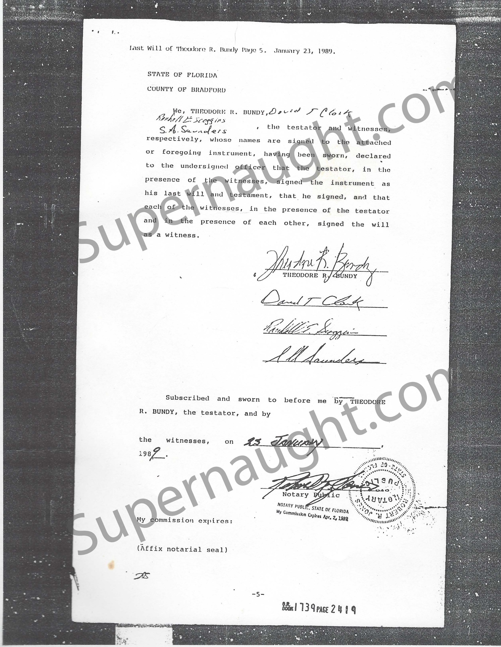 Ted Bundy Last Will and Testament Copy 1989 image 2