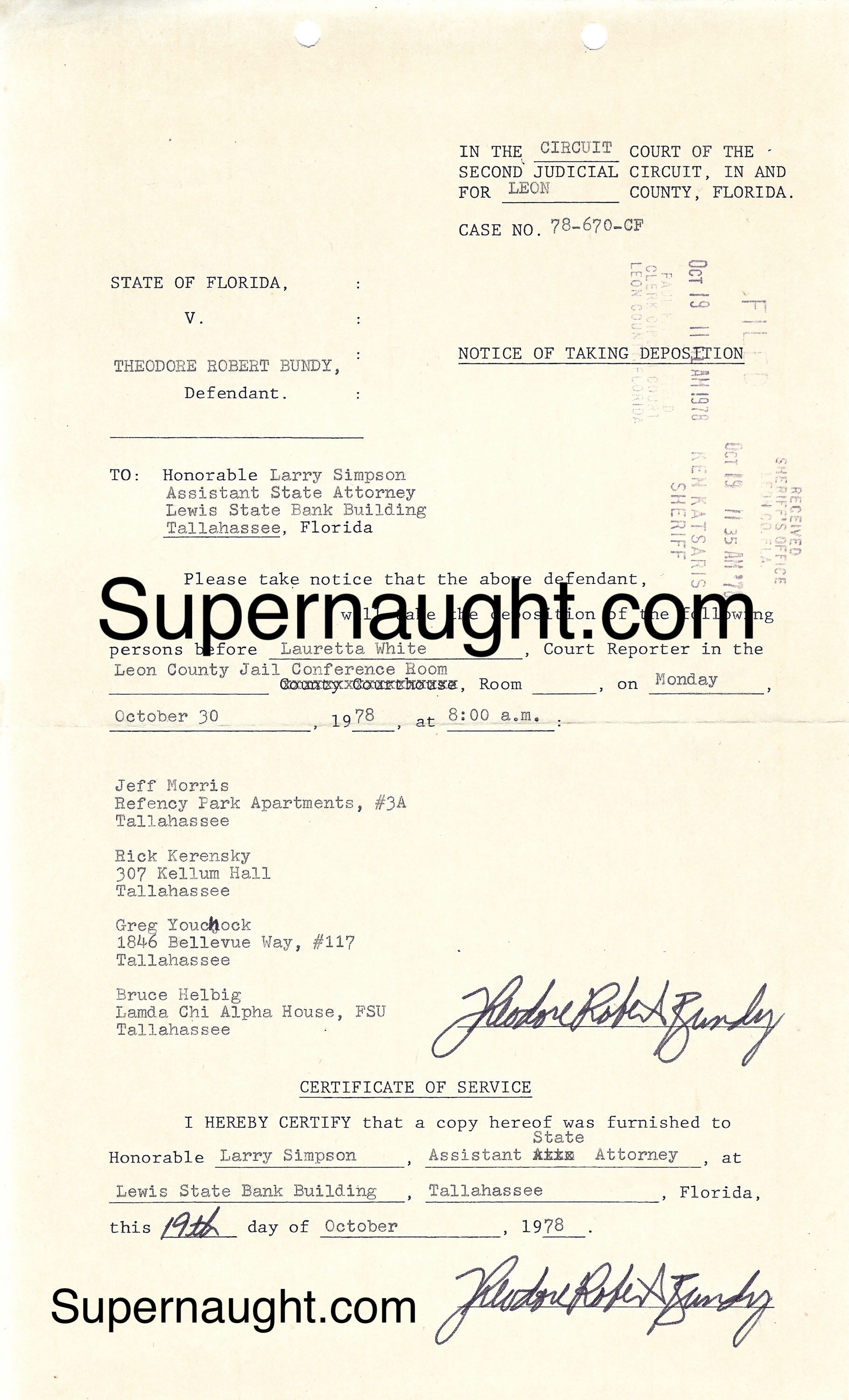 Ted Bundy Legal Document Signed Twice