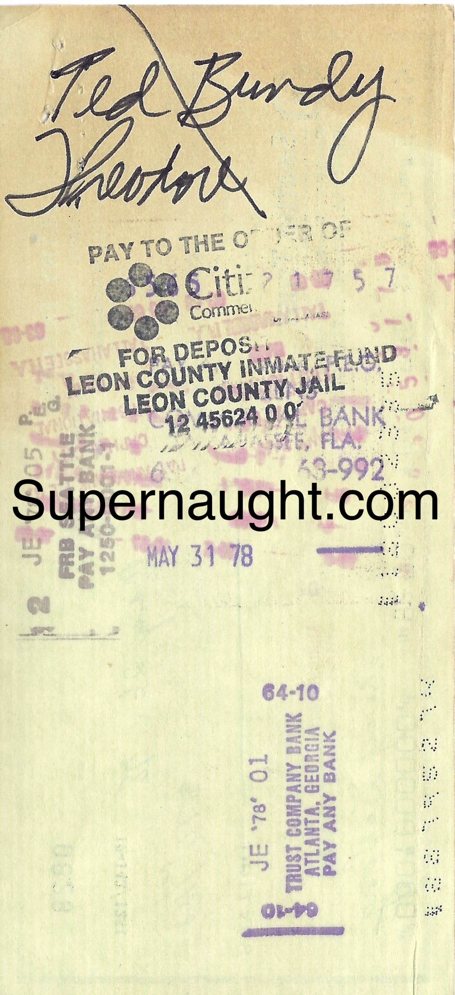 Ted Bundy Signed Check 1978