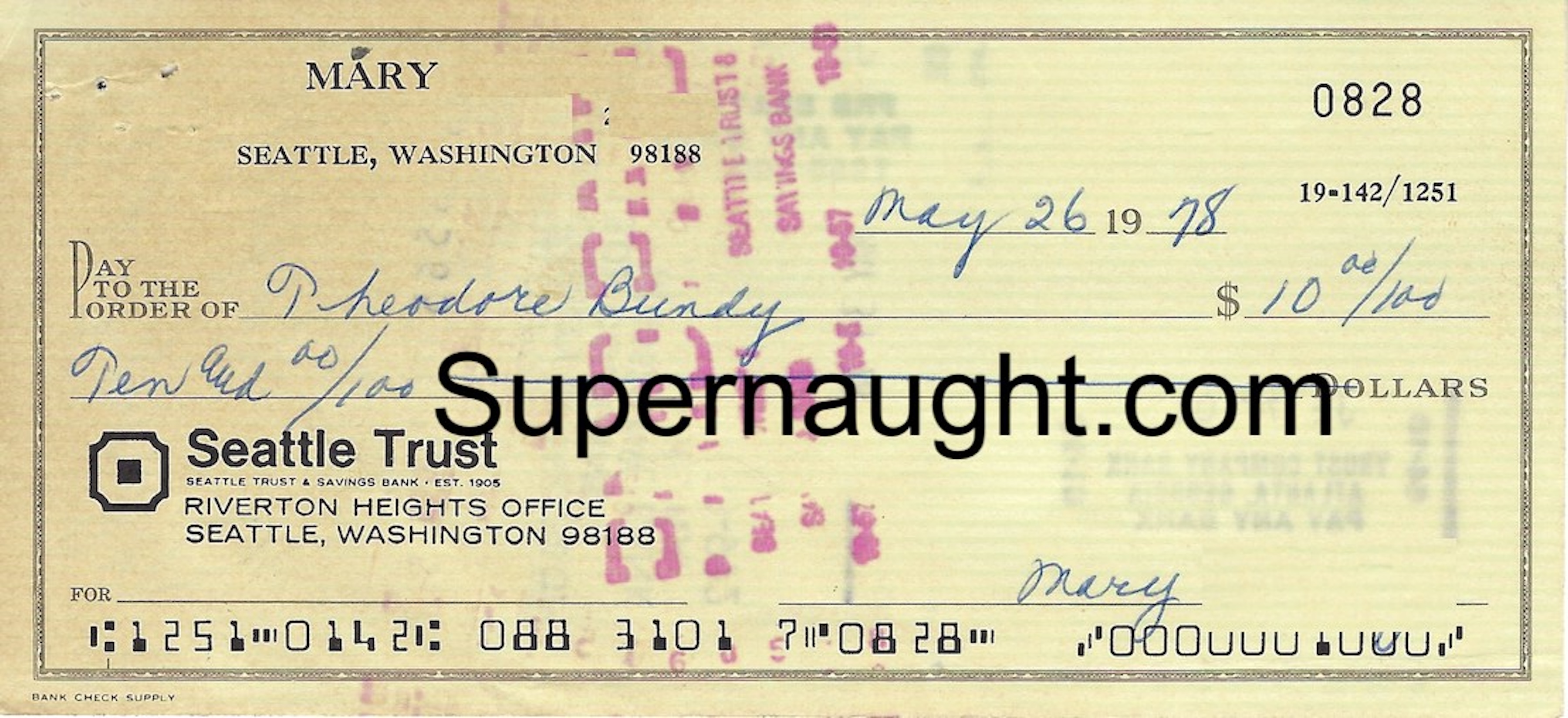 Ted Bundy Signed Check 1978 image 2