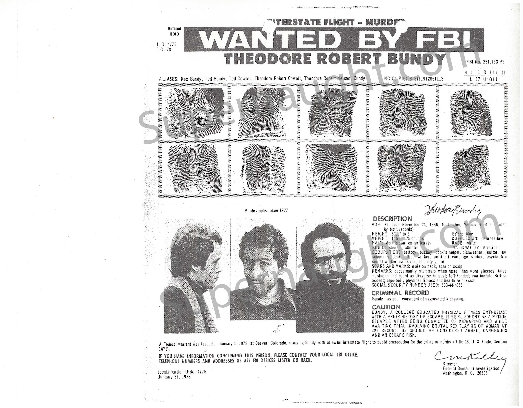 Ted Bundy Two 1970's Replica Wanted Posters