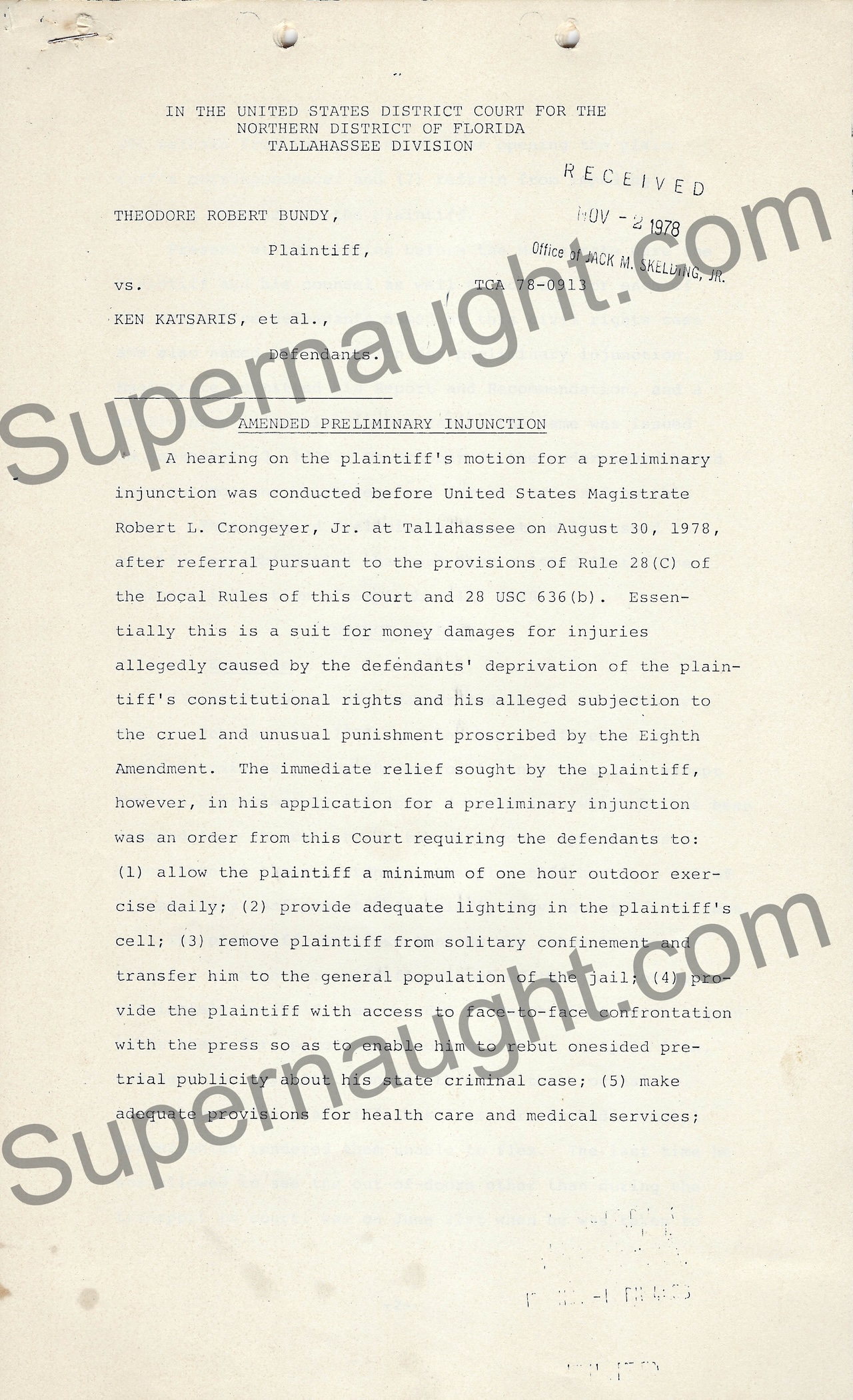 Ted Bundy v. Ken Katsaris 1978 Amended Preliminary Injunction 18 Pages