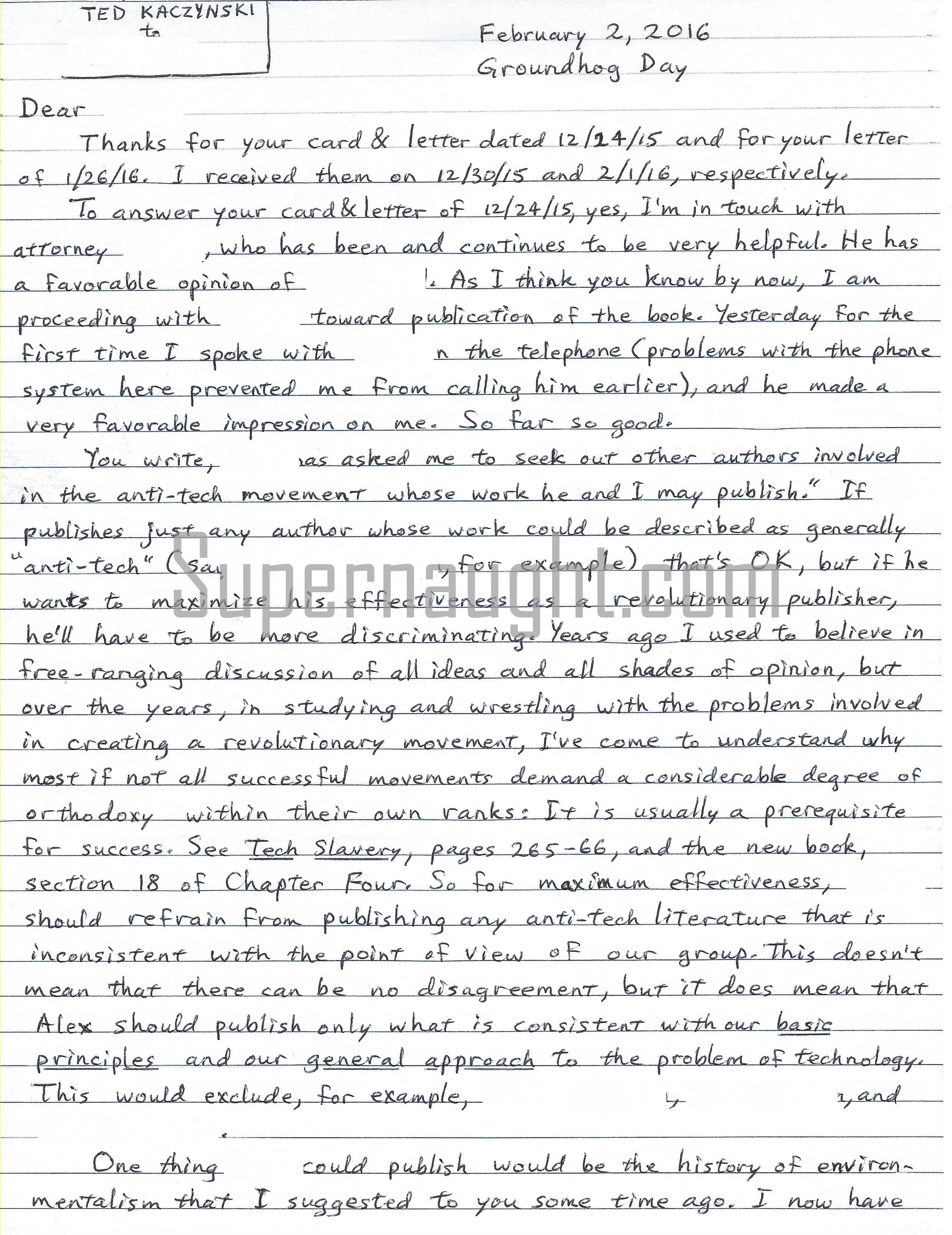 Ted Kaczynski Four Page Letter Envelope Set Both Signed With Note