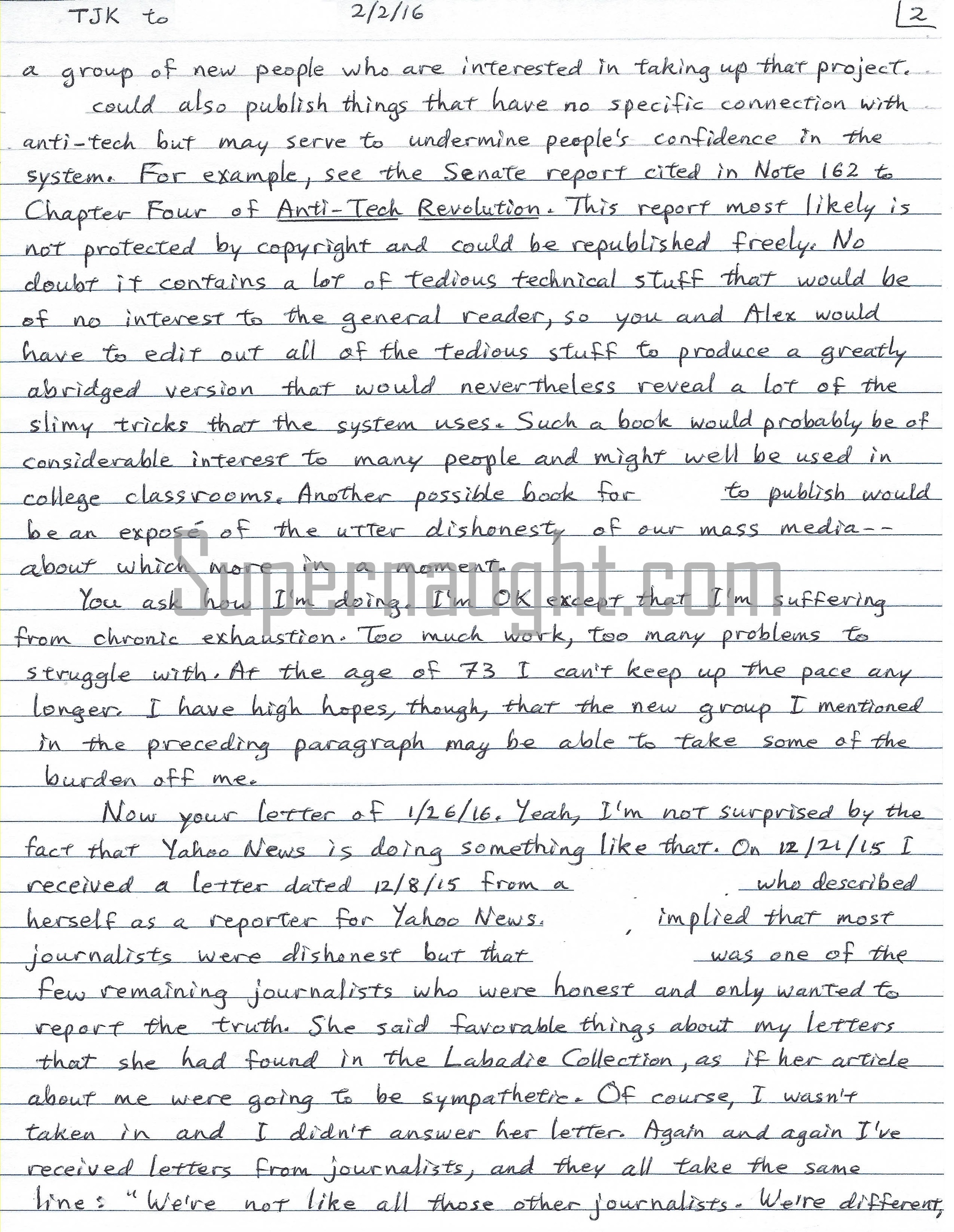 Ted Kaczynski Four Page Letter Envelope Set Both Signed With Note image 2