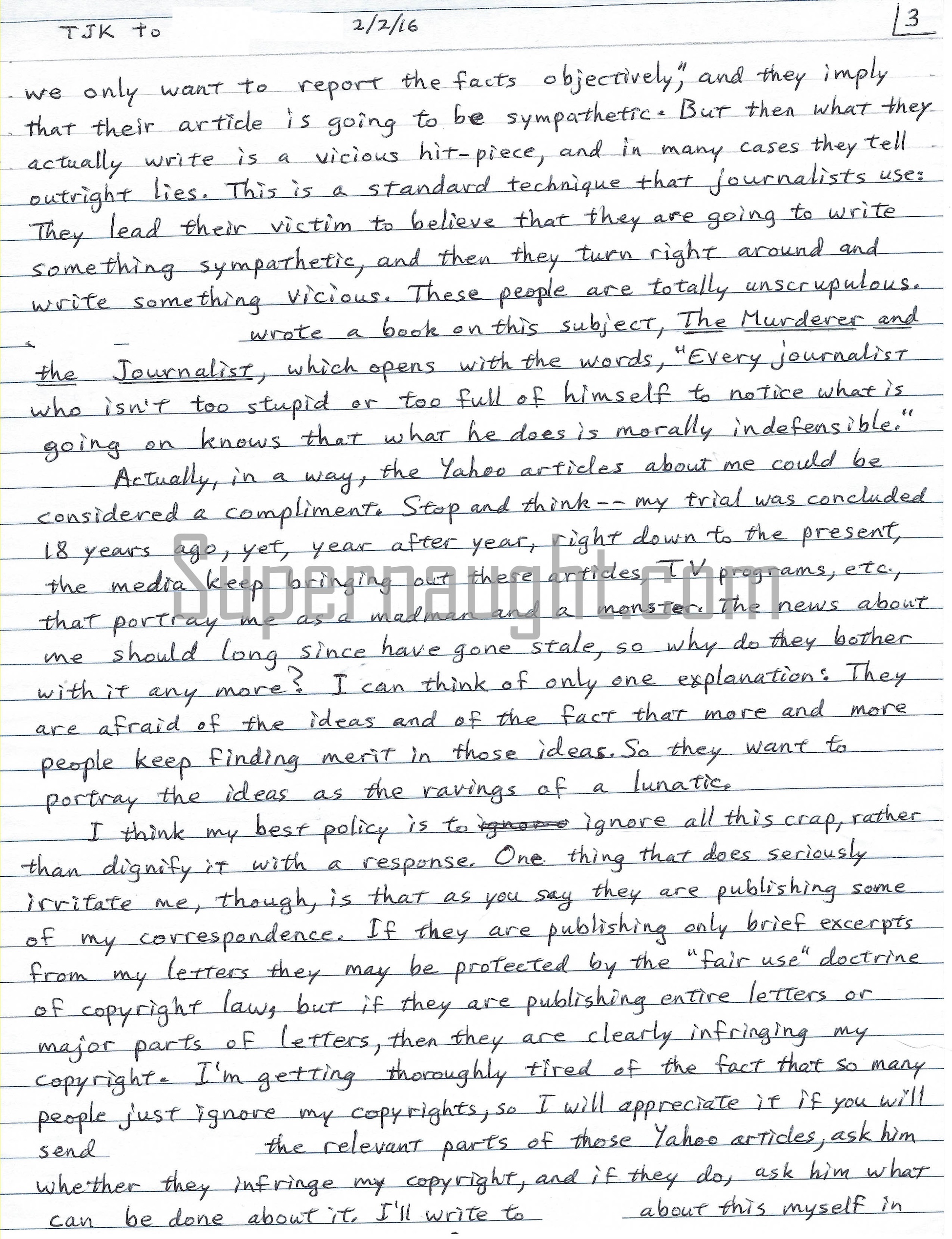 Ted Kaczynski Four Page Letter Envelope Set Both Signed With Note image 3