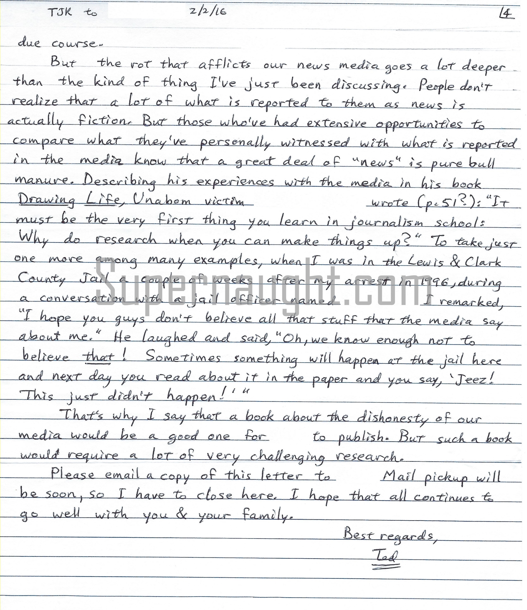 Ted Kaczynski Four Page Letter Envelope Set Both Signed With Note image 4