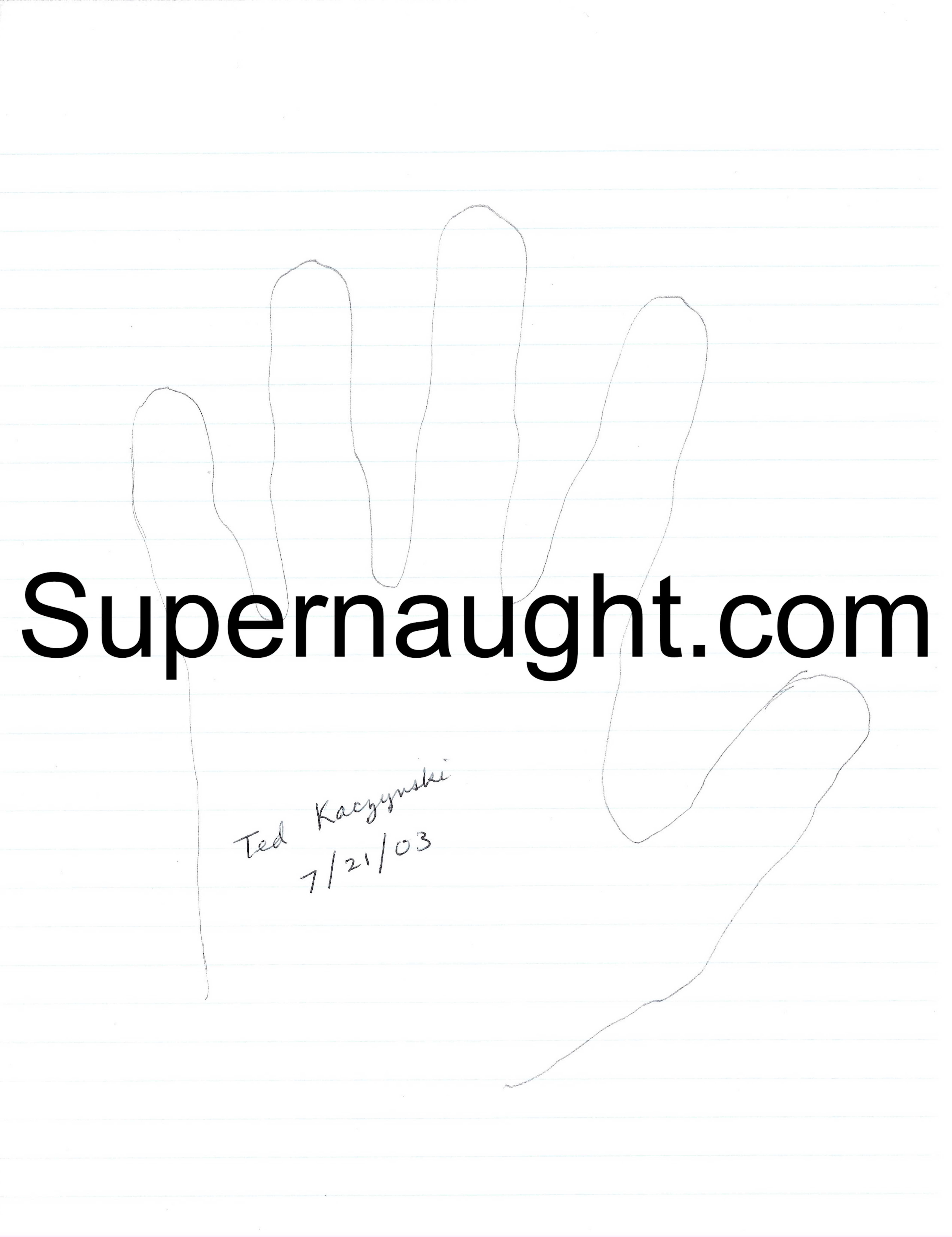 Ted Kaczynski Left Hand Tracing Signed