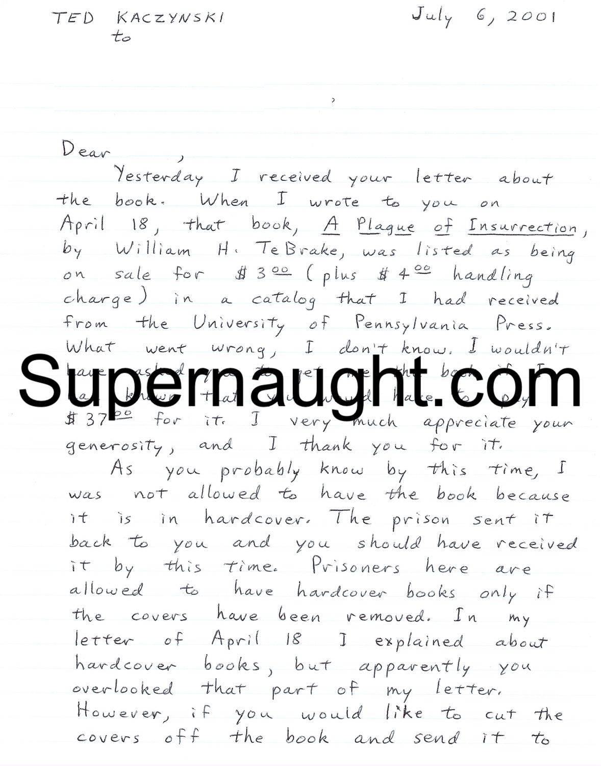 Ted Kaczynski Letter and Envelope Set Both Signed image 2