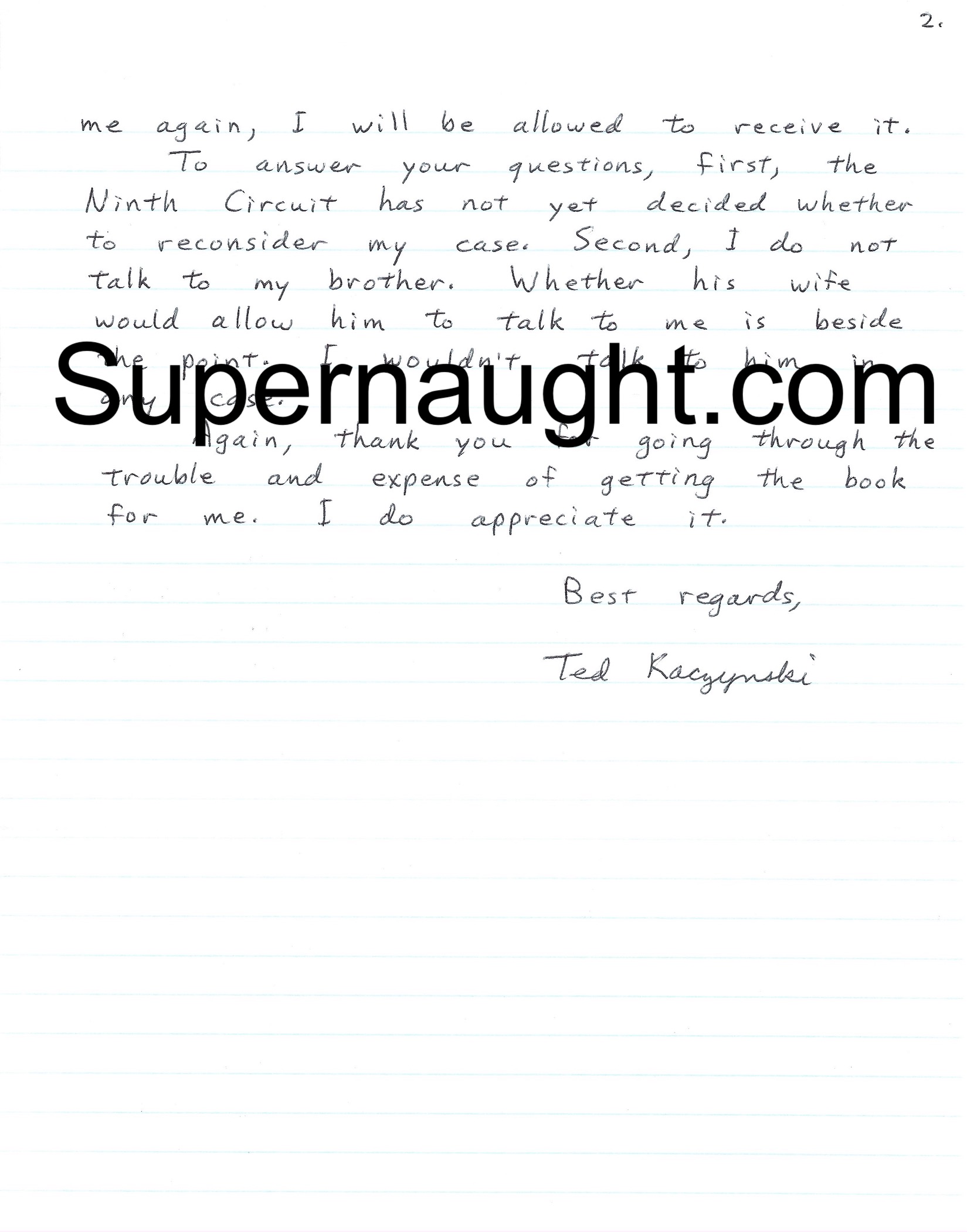 Ted Kaczynski Letter and Envelope Set Both Signed