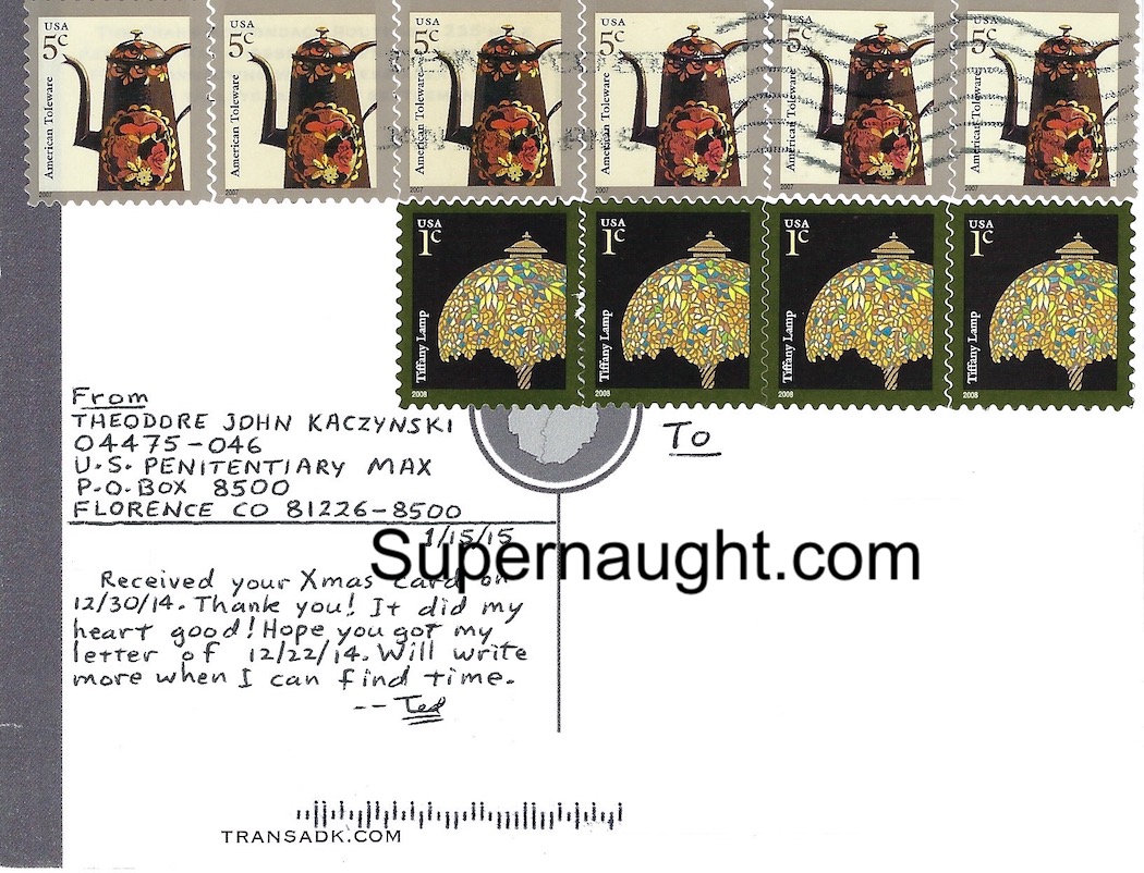 Ted Kaczynski Woodsman Postcard Signed