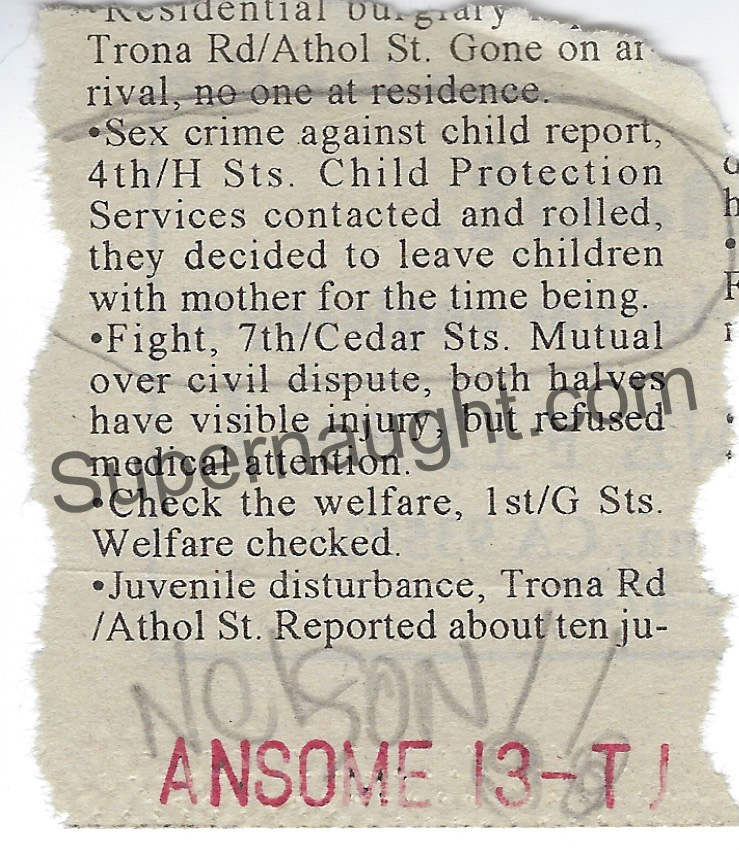 TJ Walleman Property Bill Nelson Crime Report Newspaper Clipping
