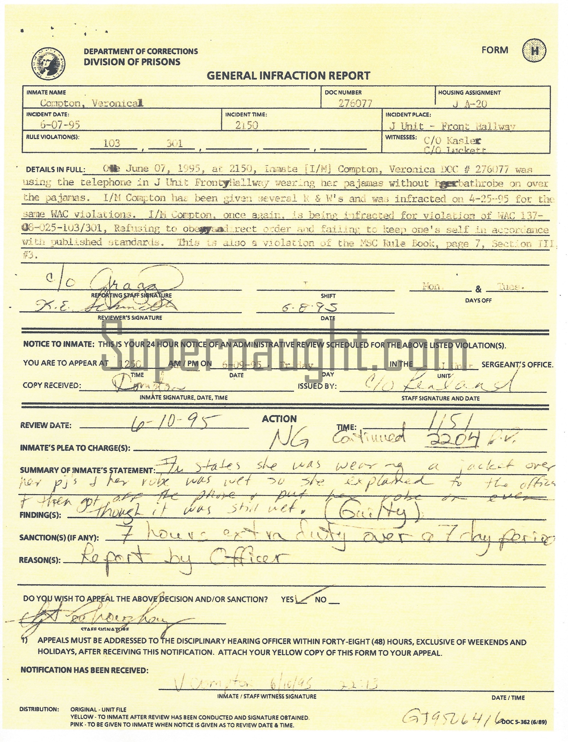Veronica Compton Disciplinary Report