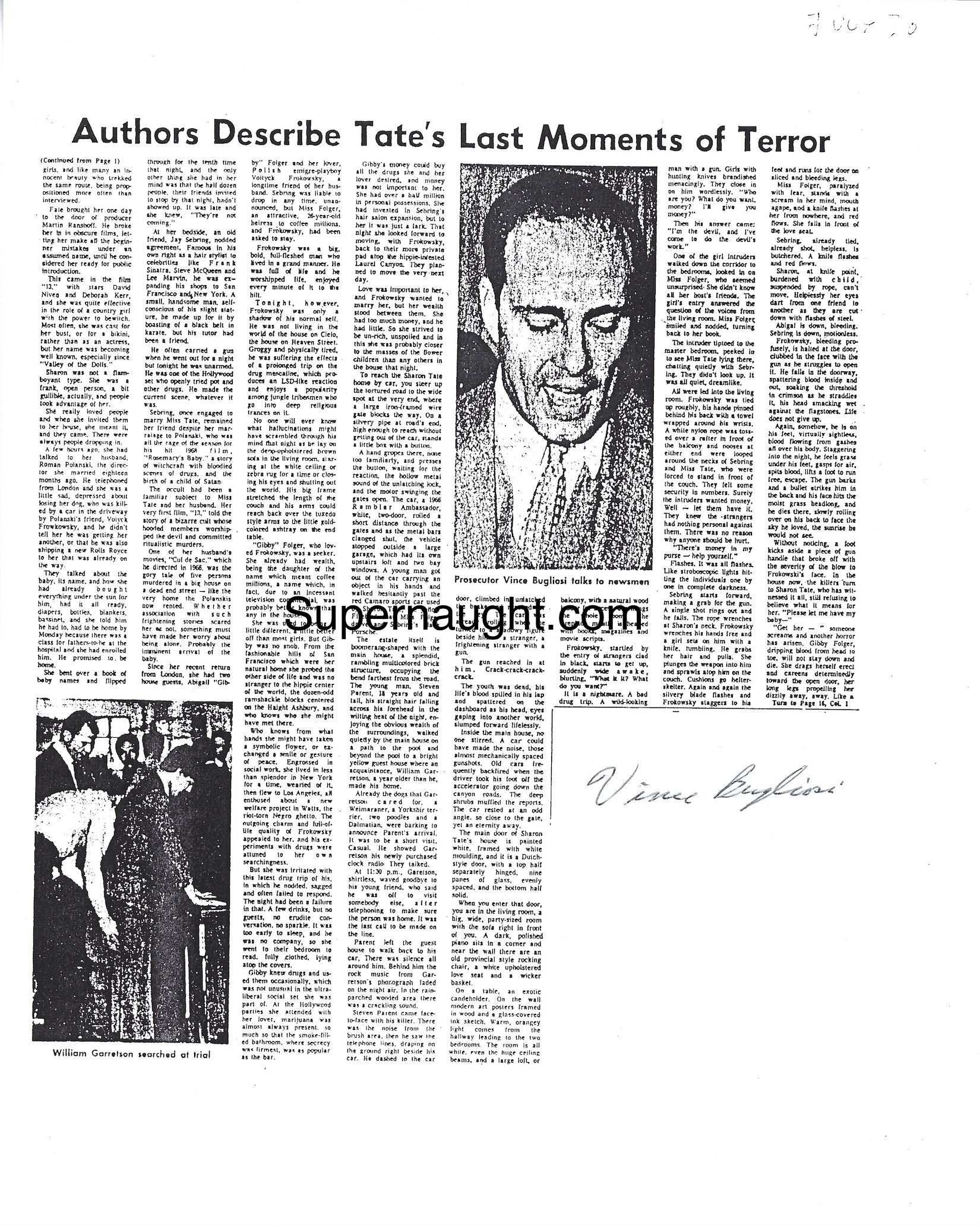 Vincent Bugliosi Signed Article