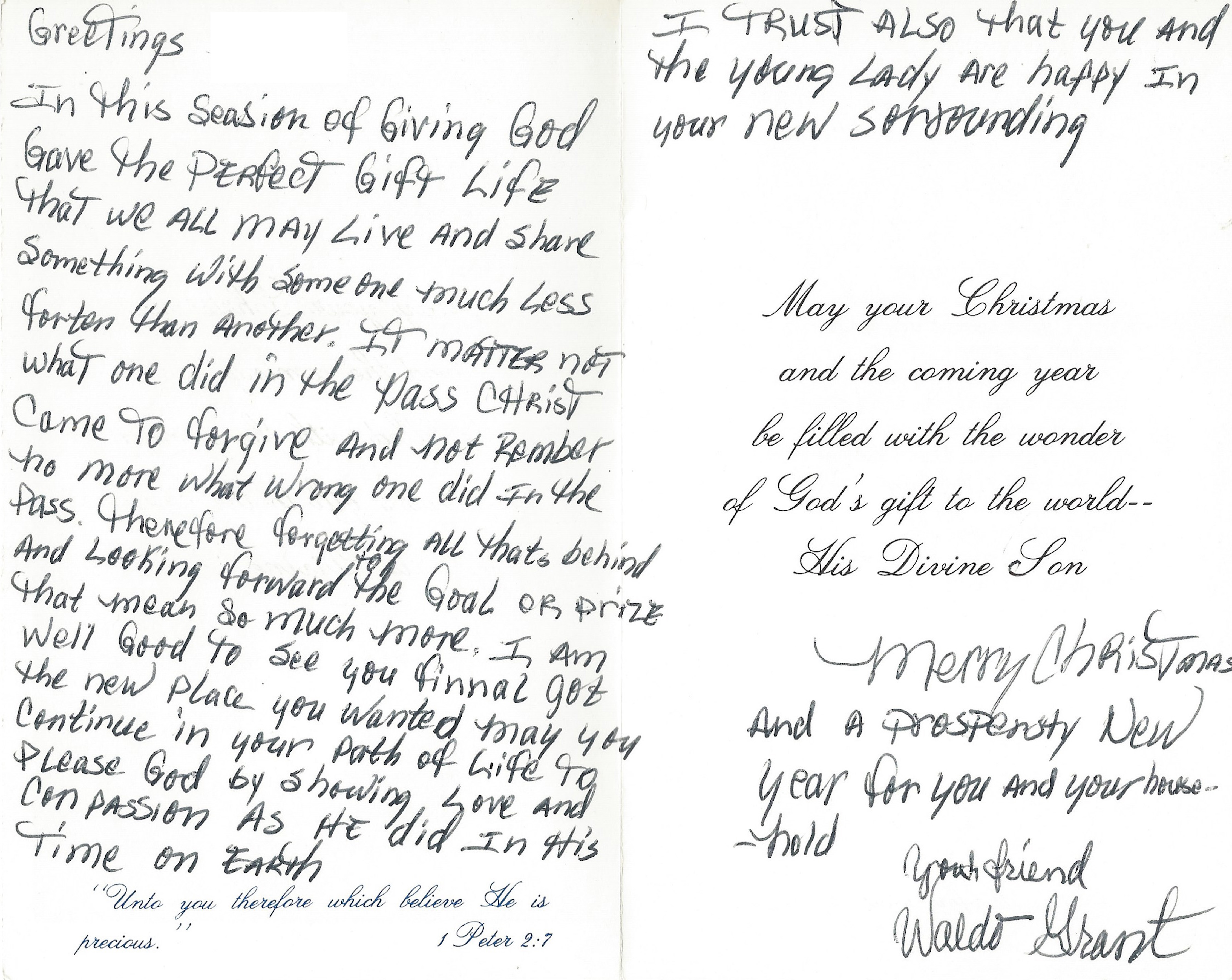 Waldo Grant Christmas Card and Envelope Both Signed