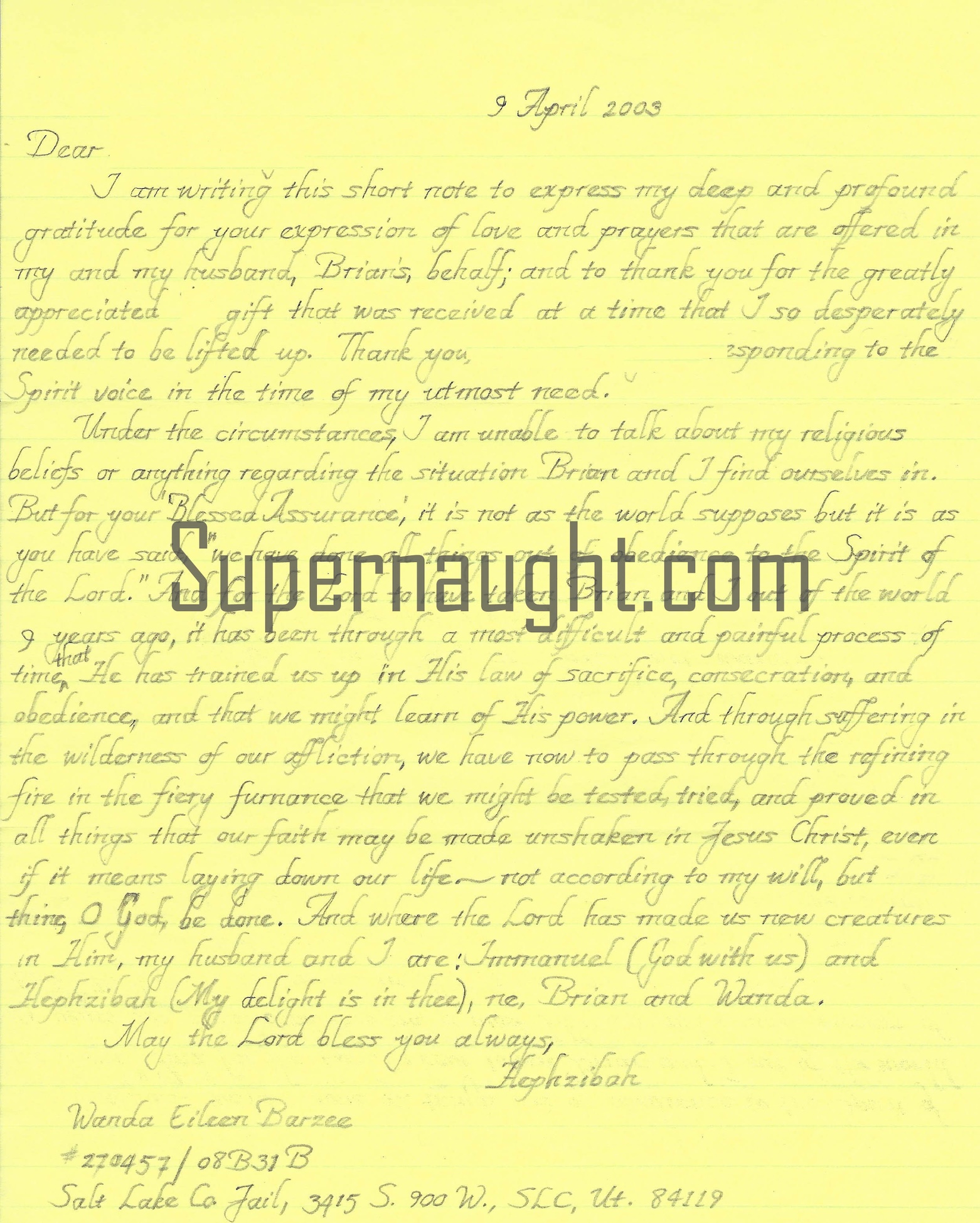 Wanda Barzee Signed County Jail Letter and Envelope Set - Paroled