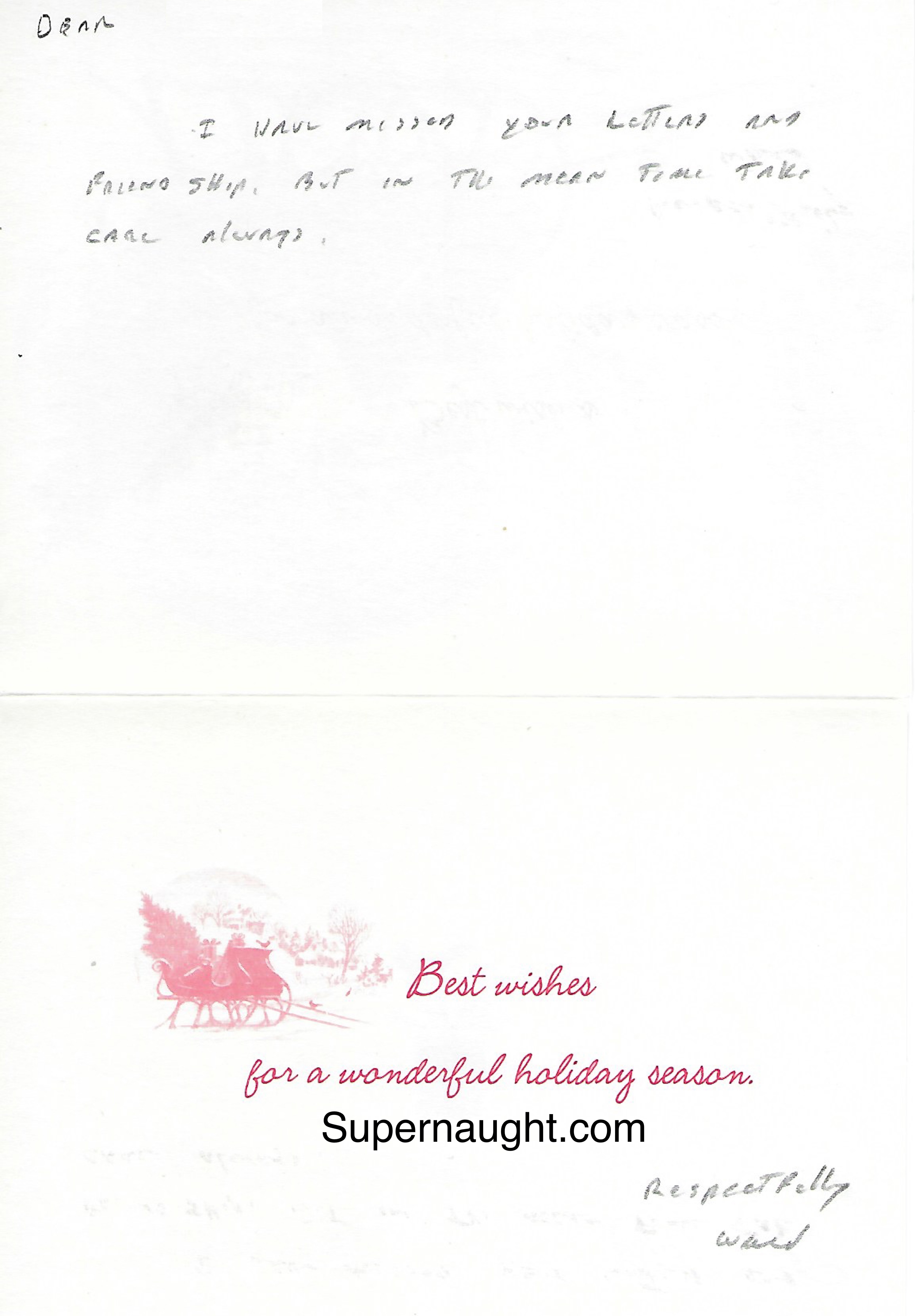 Ward Weaver Christmas Card Signed with Envelope