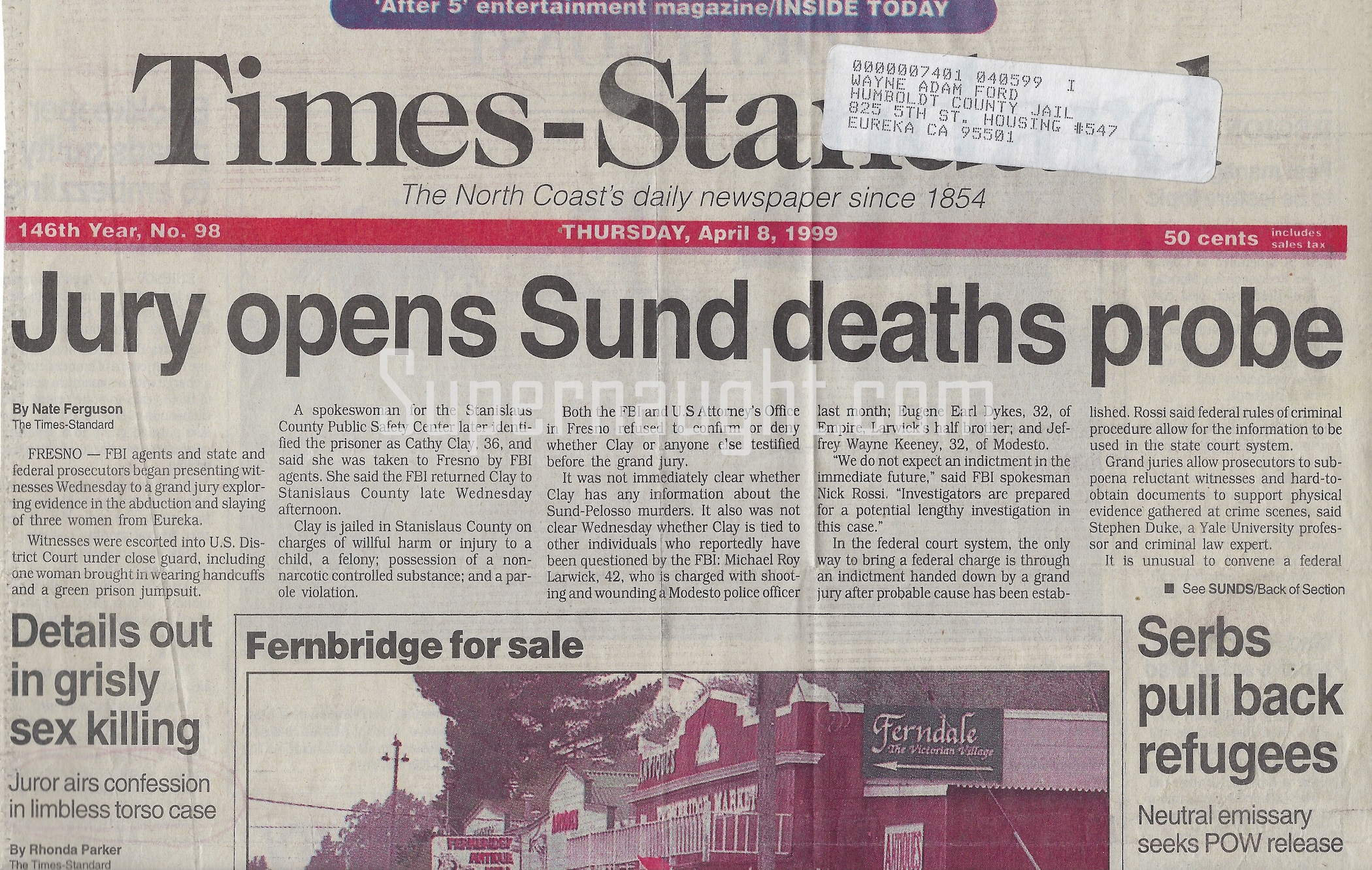 Wayne Adam Ford Personal Copy April 1999 Times Standard Newspaper Articles