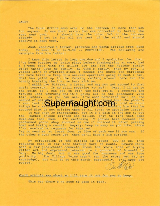 William Bonin Signed Letter to Lawrence Bittaker